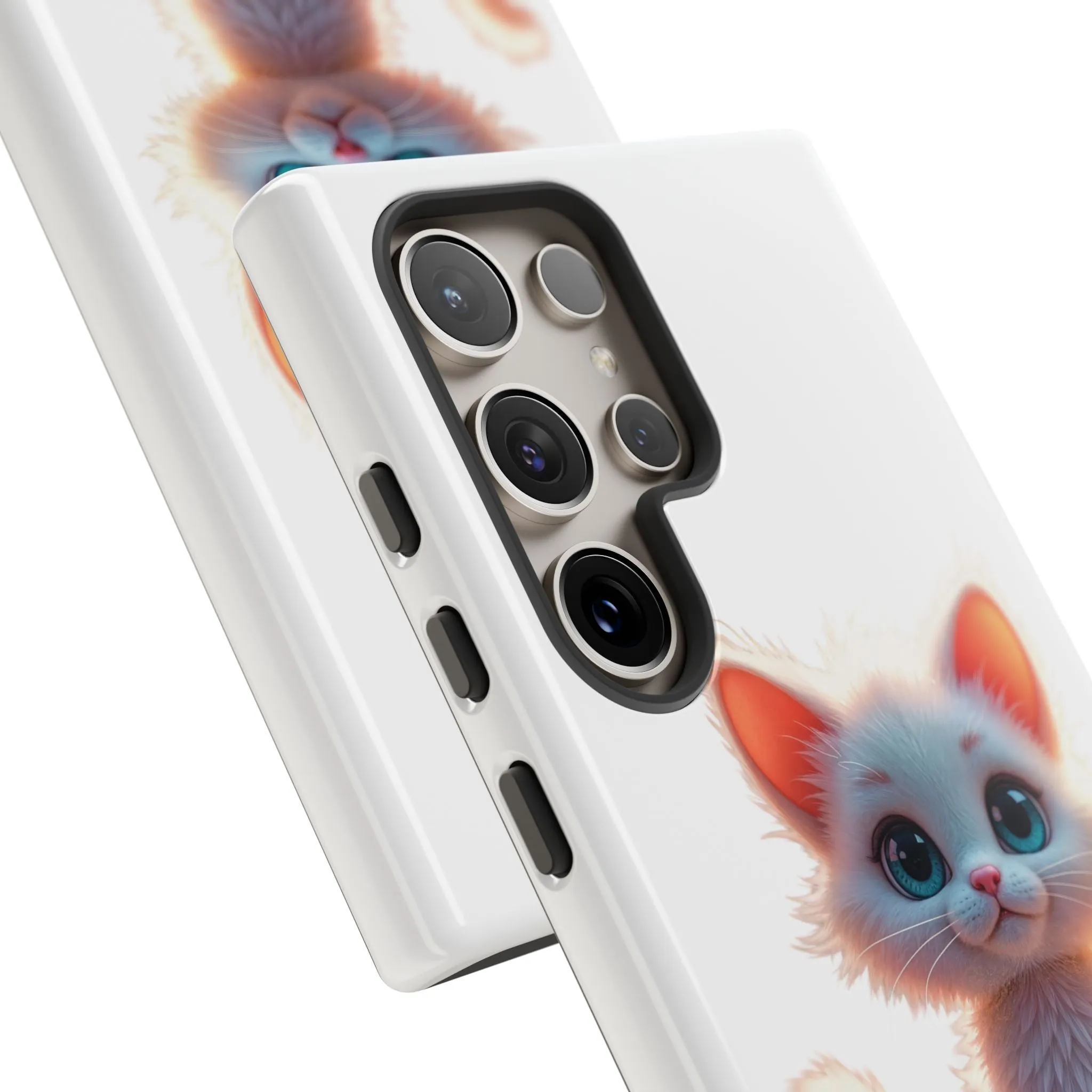Tough Cases -  iPhone, Samsung Galaxy, and Google Pixel devices with premium-quality custom protective phone cases. A cute white kitten sitting up with blue eyes