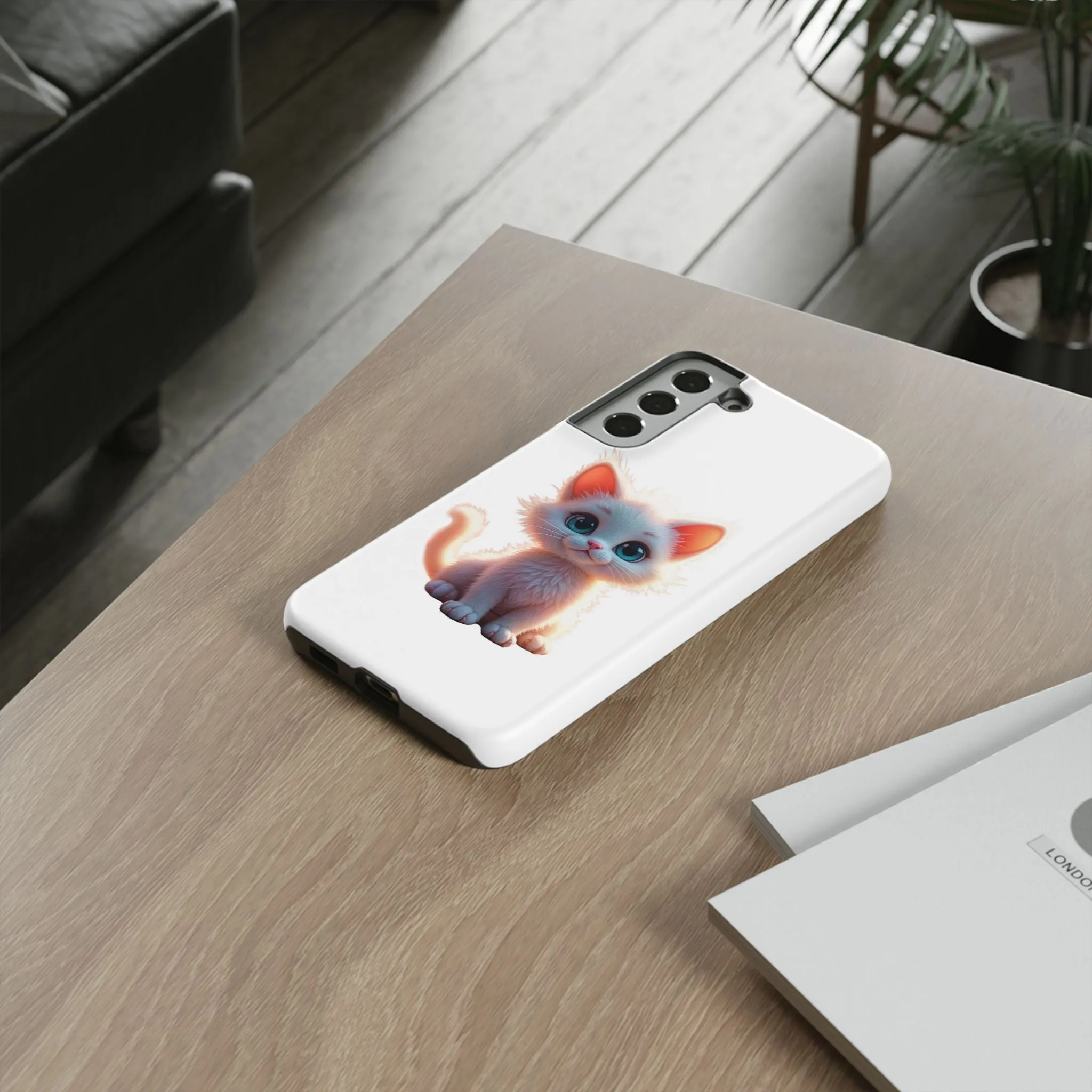 Tough Cases -  iPhone, Samsung Galaxy, and Google Pixel devices with premium-quality custom protective phone cases. A cute white kitten sitting up with blue eyes