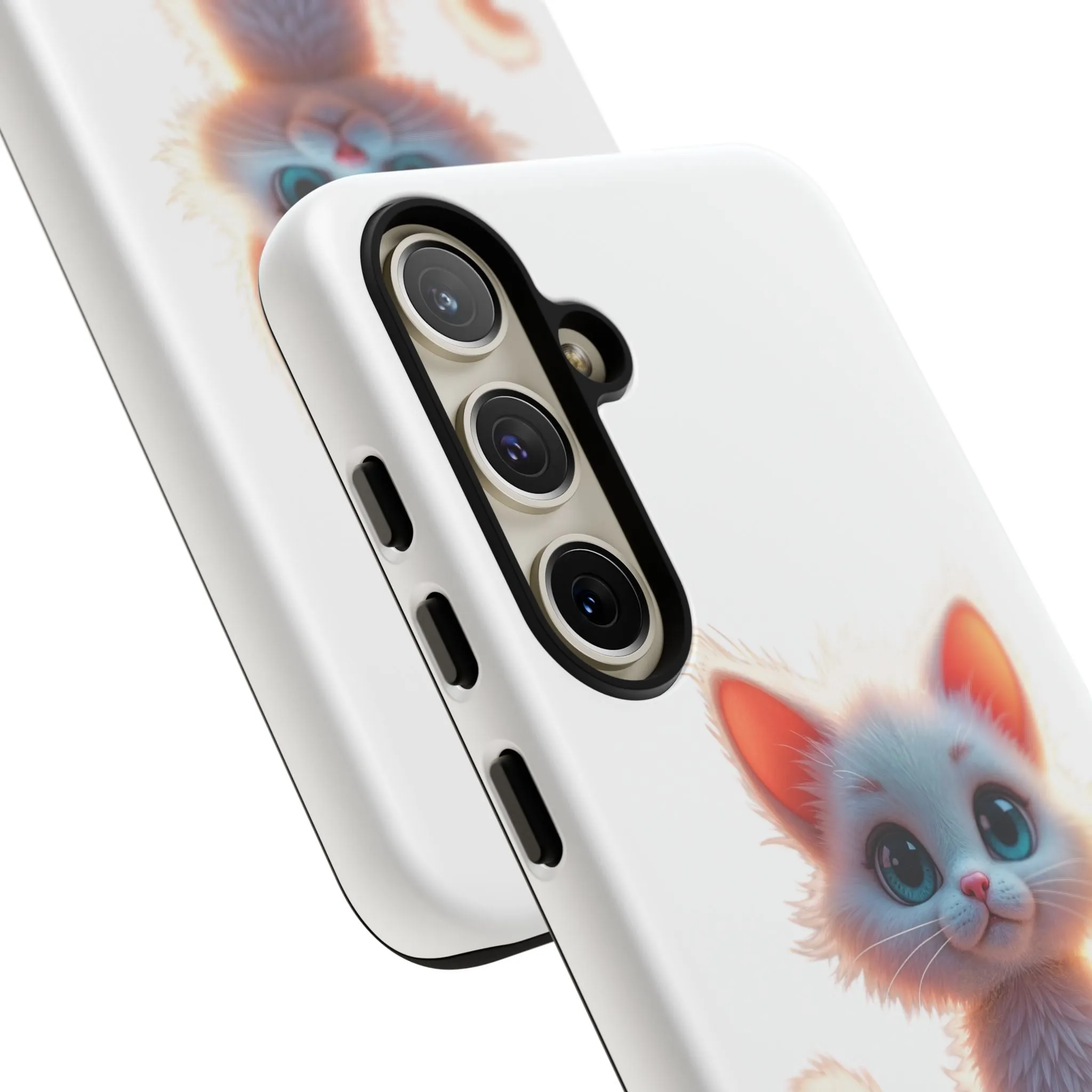 Tough Cases -  iPhone, Samsung Galaxy, and Google Pixel devices with premium-quality custom protective phone cases. A cute white kitten sitting up with blue eyes