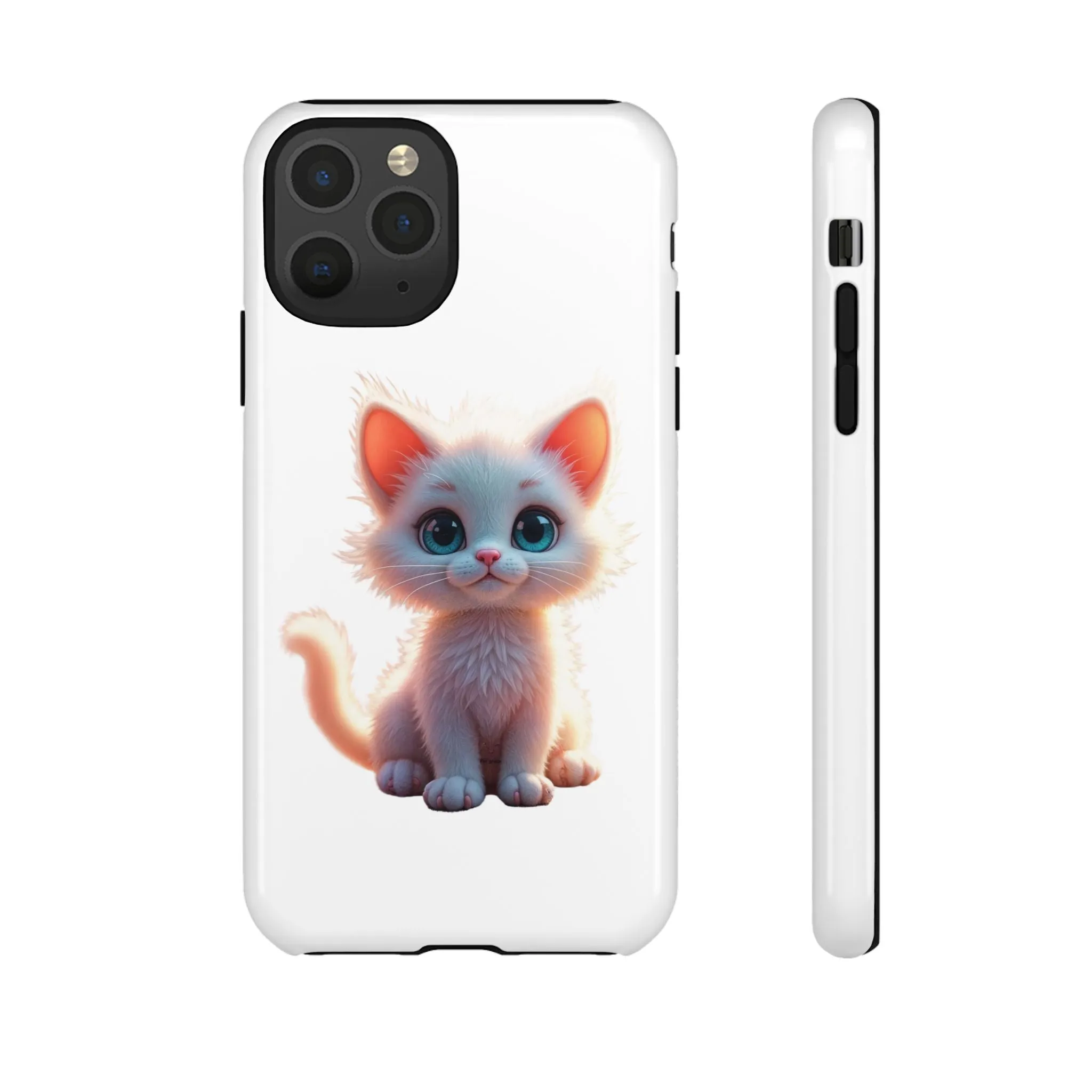 Tough Cases -  iPhone, Samsung Galaxy, and Google Pixel devices with premium-quality custom protective phone cases. A cute white kitten sitting up with blue eyes