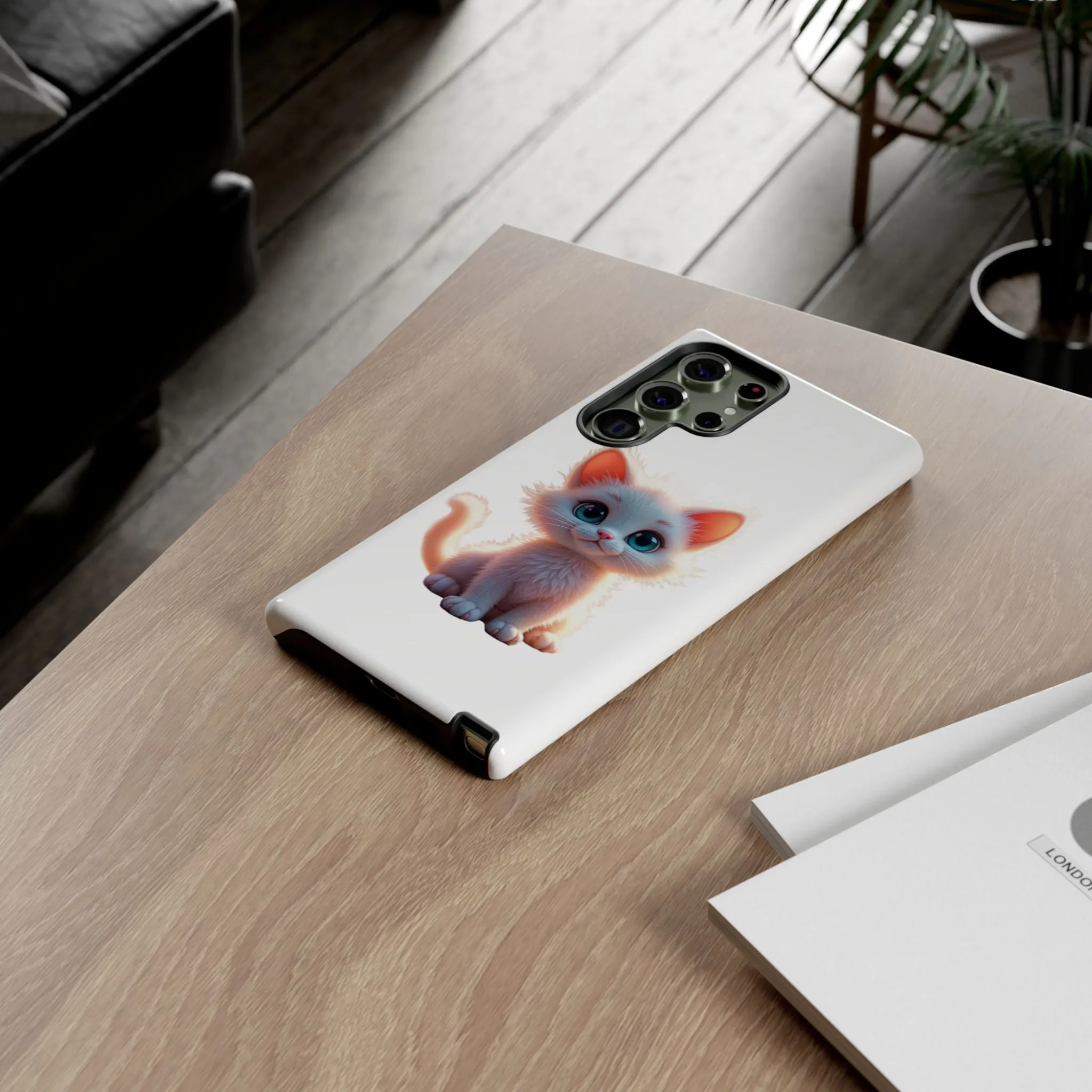 Tough Cases -  iPhone, Samsung Galaxy, and Google Pixel devices with premium-quality custom protective phone cases. A cute white kitten sitting up with blue eyes