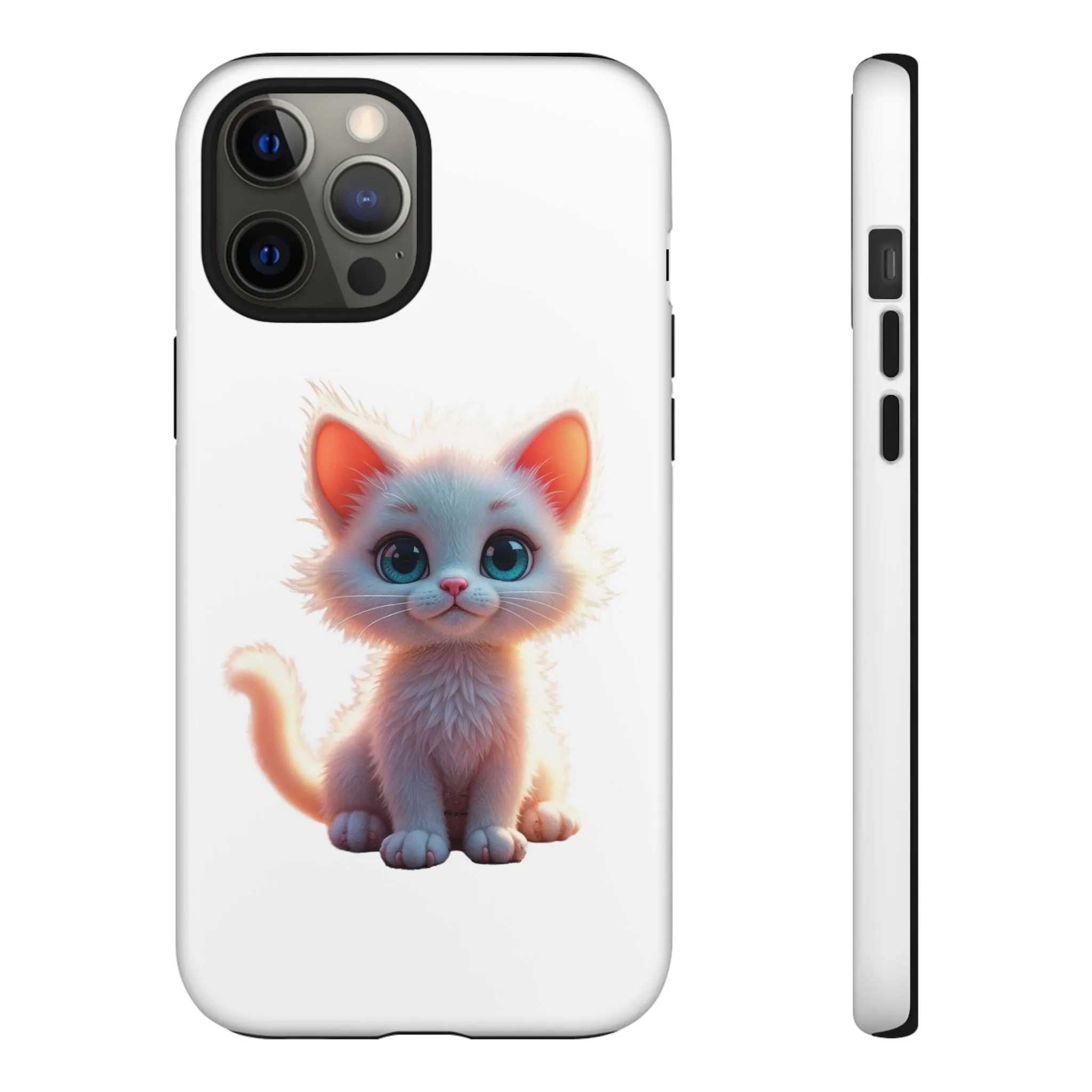 Tough Cases -  iPhone, Samsung Galaxy, and Google Pixel devices with premium-quality custom protective phone cases. A cute white kitten sitting up with blue eyes