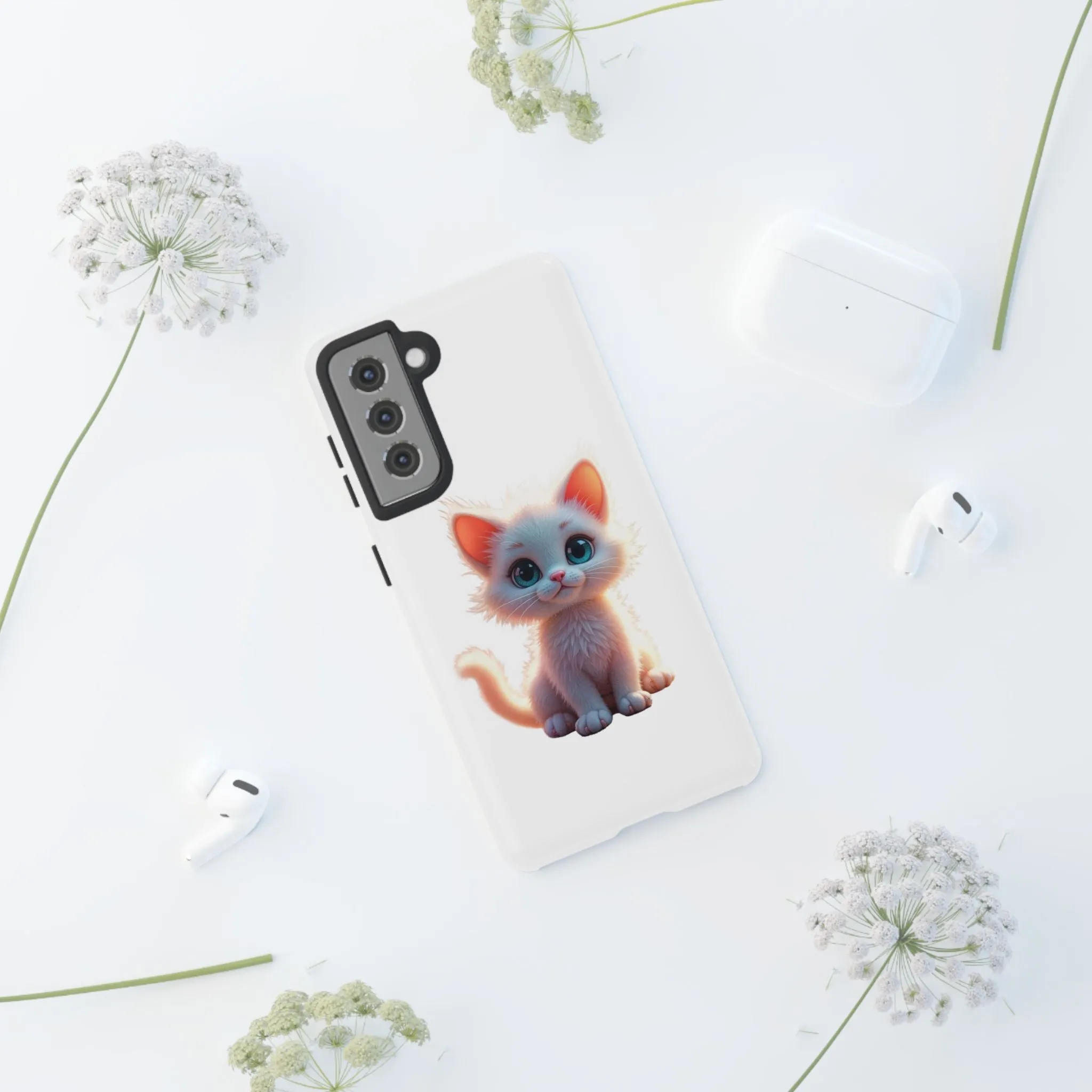 Tough Cases -  iPhone, Samsung Galaxy, and Google Pixel devices with premium-quality custom protective phone cases. A cute white kitten sitting up with blue eyes