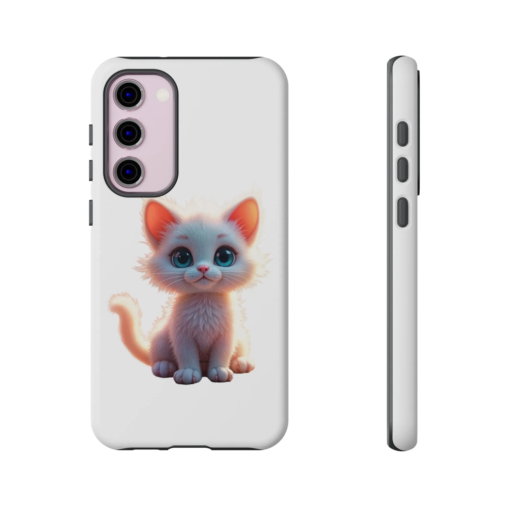 Tough Cases -  iPhone, Samsung Galaxy, and Google Pixel devices with premium-quality custom protective phone cases. A cute white kitten sitting up with blue eyes