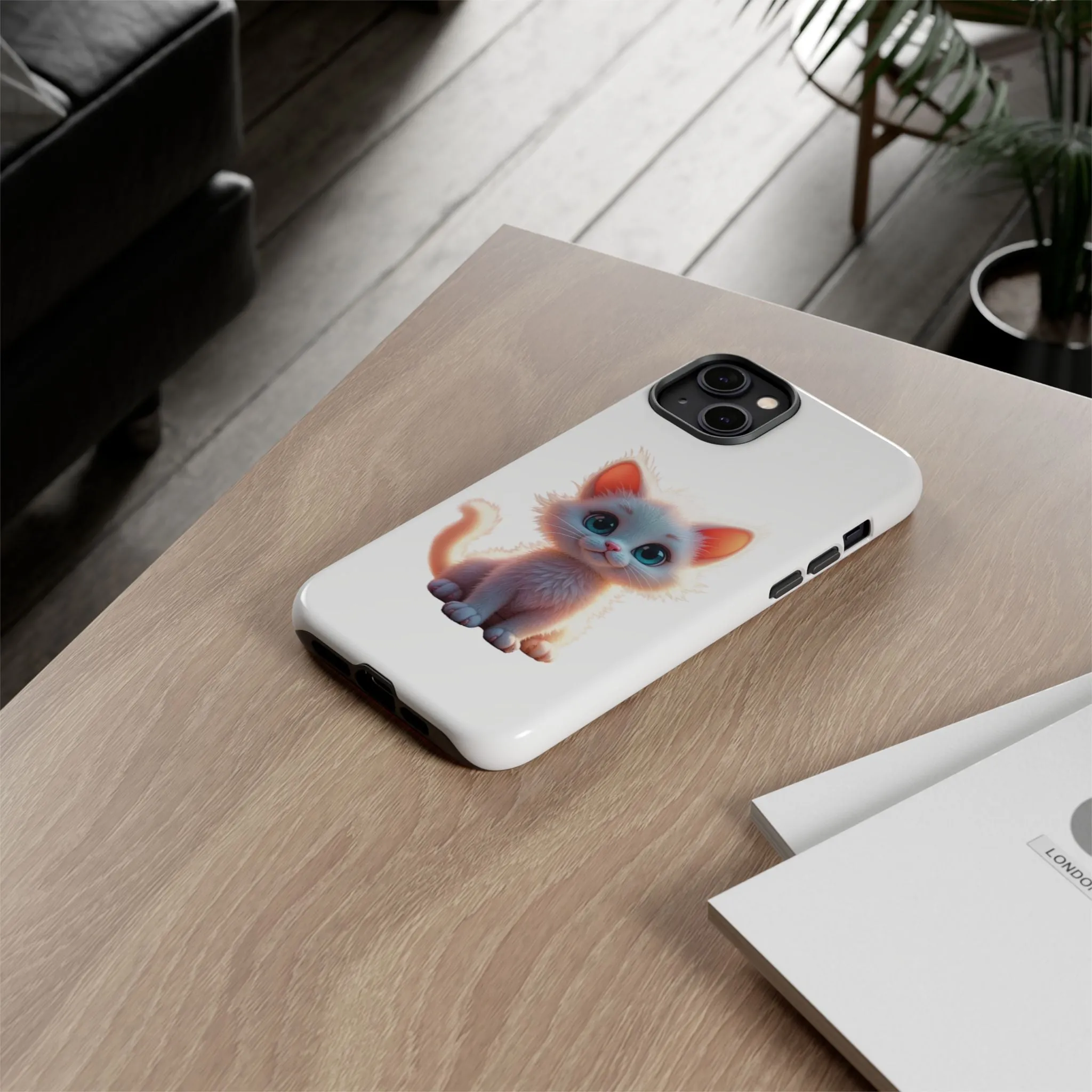 Tough Cases -  iPhone, Samsung Galaxy, and Google Pixel devices with premium-quality custom protective phone cases. A cute white kitten sitting up with blue eyes