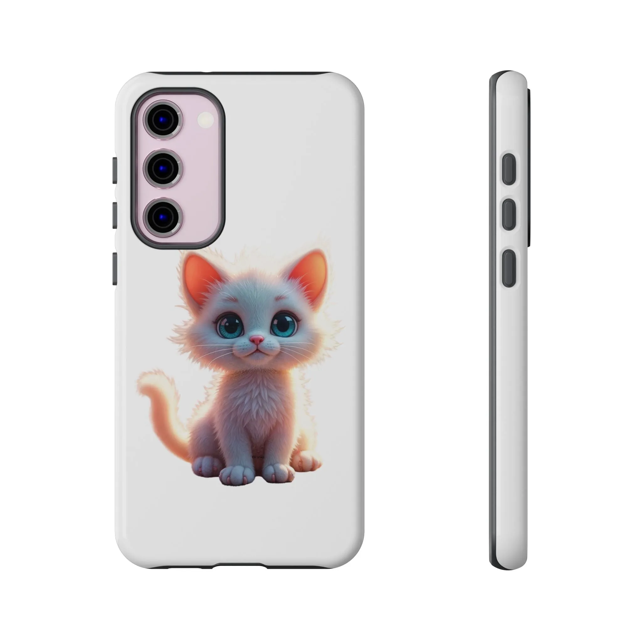 Tough Cases -  iPhone, Samsung Galaxy, and Google Pixel devices with premium-quality custom protective phone cases. A cute white kitten sitting up with blue eyes