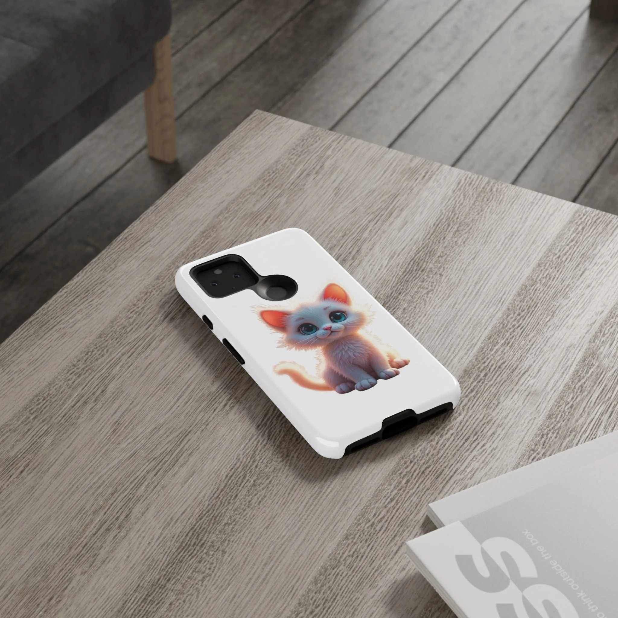 Tough Cases -  iPhone, Samsung Galaxy, and Google Pixel devices with premium-quality custom protective phone cases. A cute white kitten sitting up with blue eyes