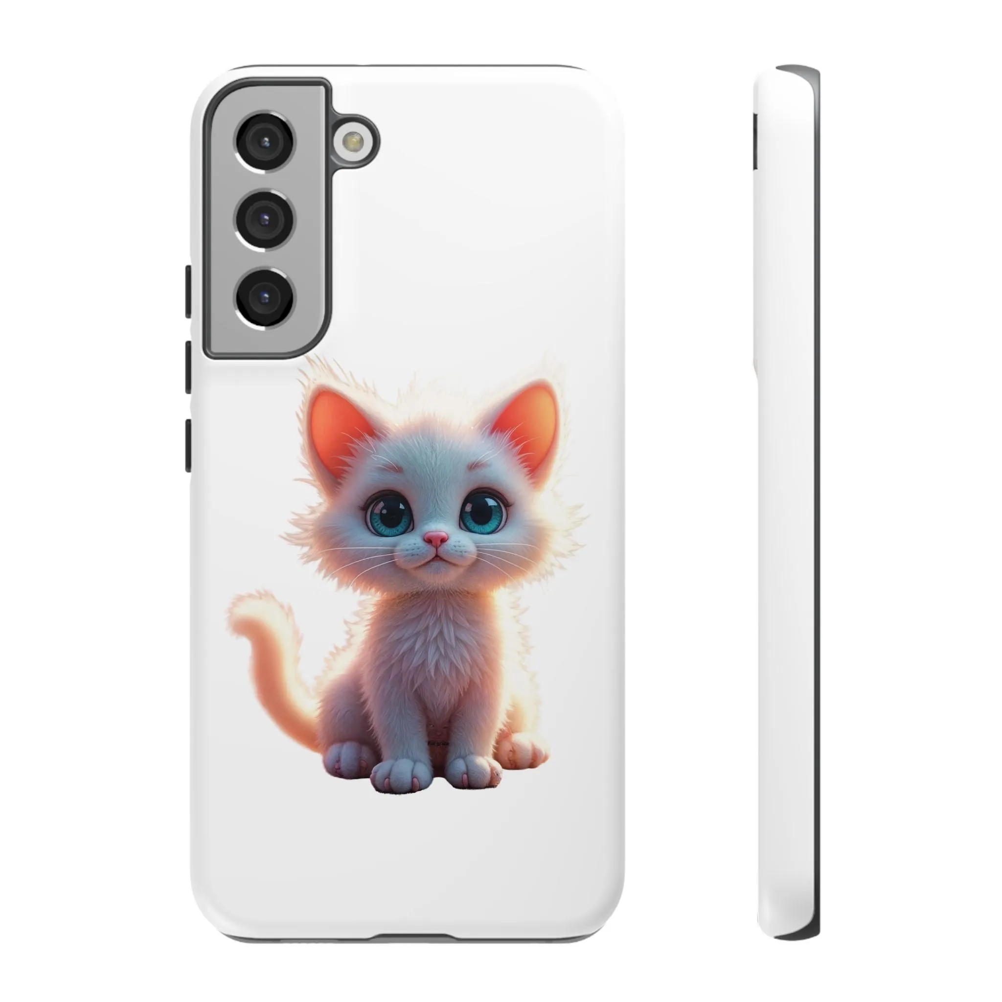 Tough Cases -  iPhone, Samsung Galaxy, and Google Pixel devices with premium-quality custom protective phone cases. A cute white kitten sitting up with blue eyes