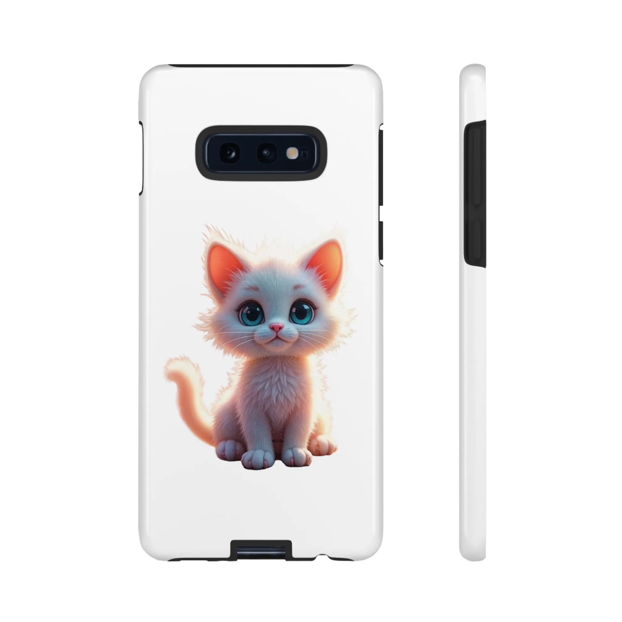 Tough Cases -  iPhone, Samsung Galaxy, and Google Pixel devices with premium-quality custom protective phone cases. A cute white kitten sitting up with blue eyes