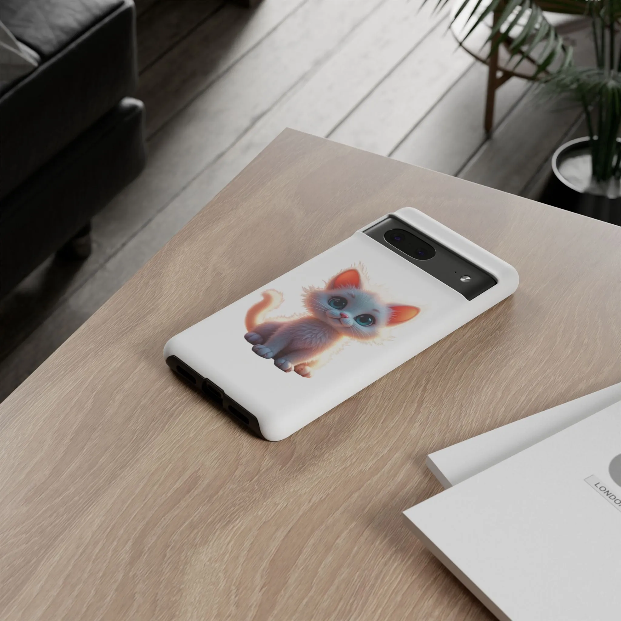 Tough Cases -  iPhone, Samsung Galaxy, and Google Pixel devices with premium-quality custom protective phone cases. A cute white kitten sitting up with blue eyes