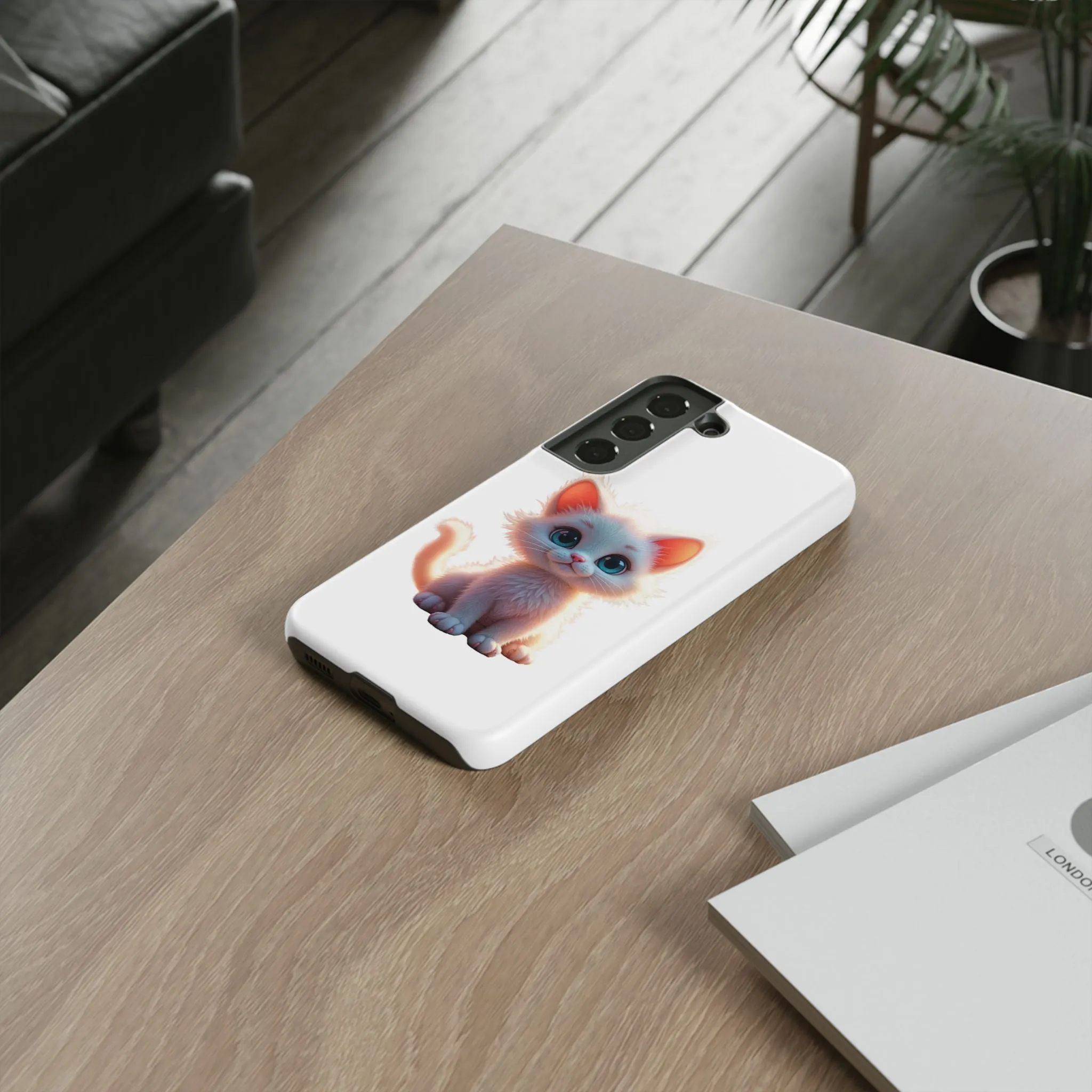 Tough Cases -  iPhone, Samsung Galaxy, and Google Pixel devices with premium-quality custom protective phone cases. A cute white kitten sitting up with blue eyes