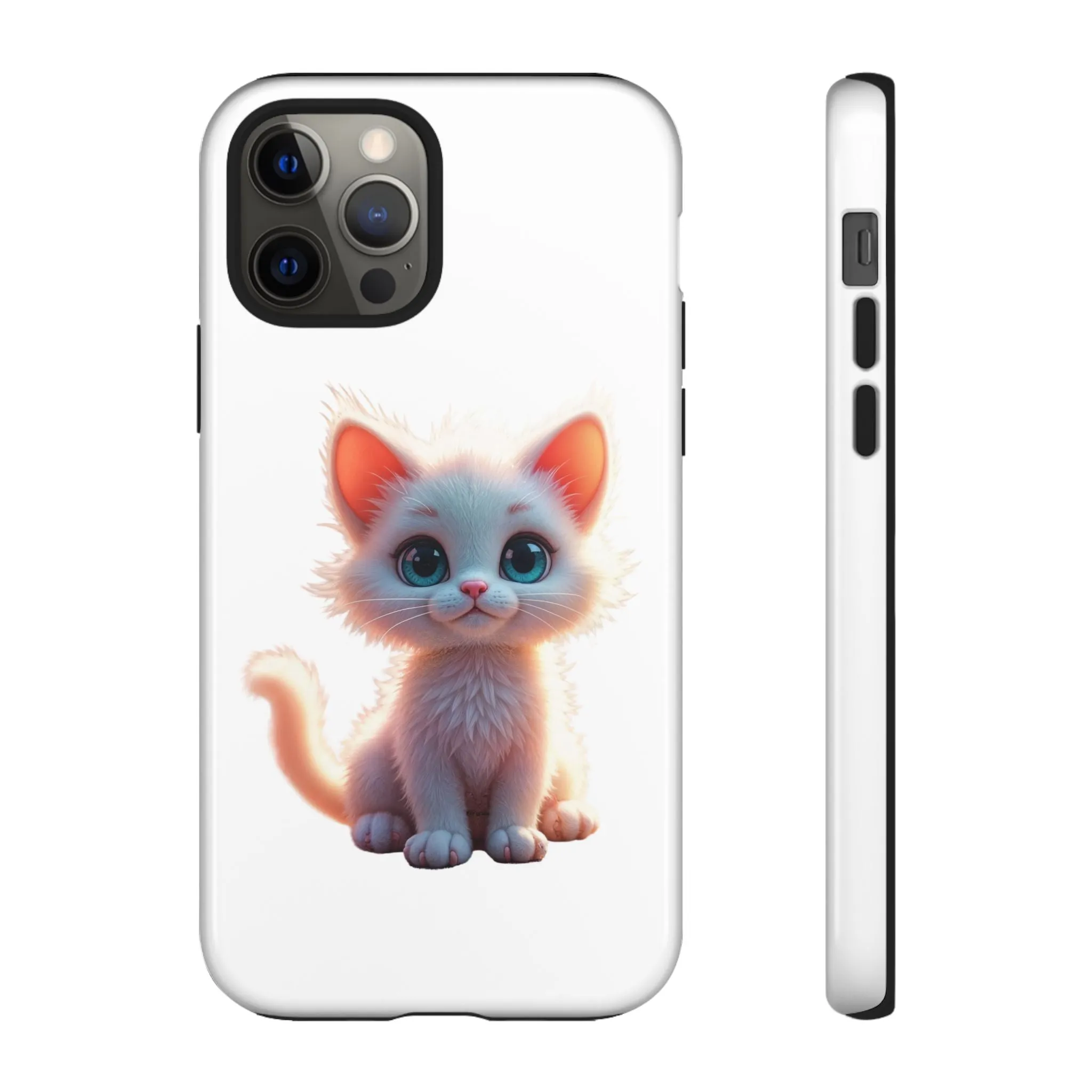 Tough Cases -  iPhone, Samsung Galaxy, and Google Pixel devices with premium-quality custom protective phone cases. A cute white kitten sitting up with blue eyes