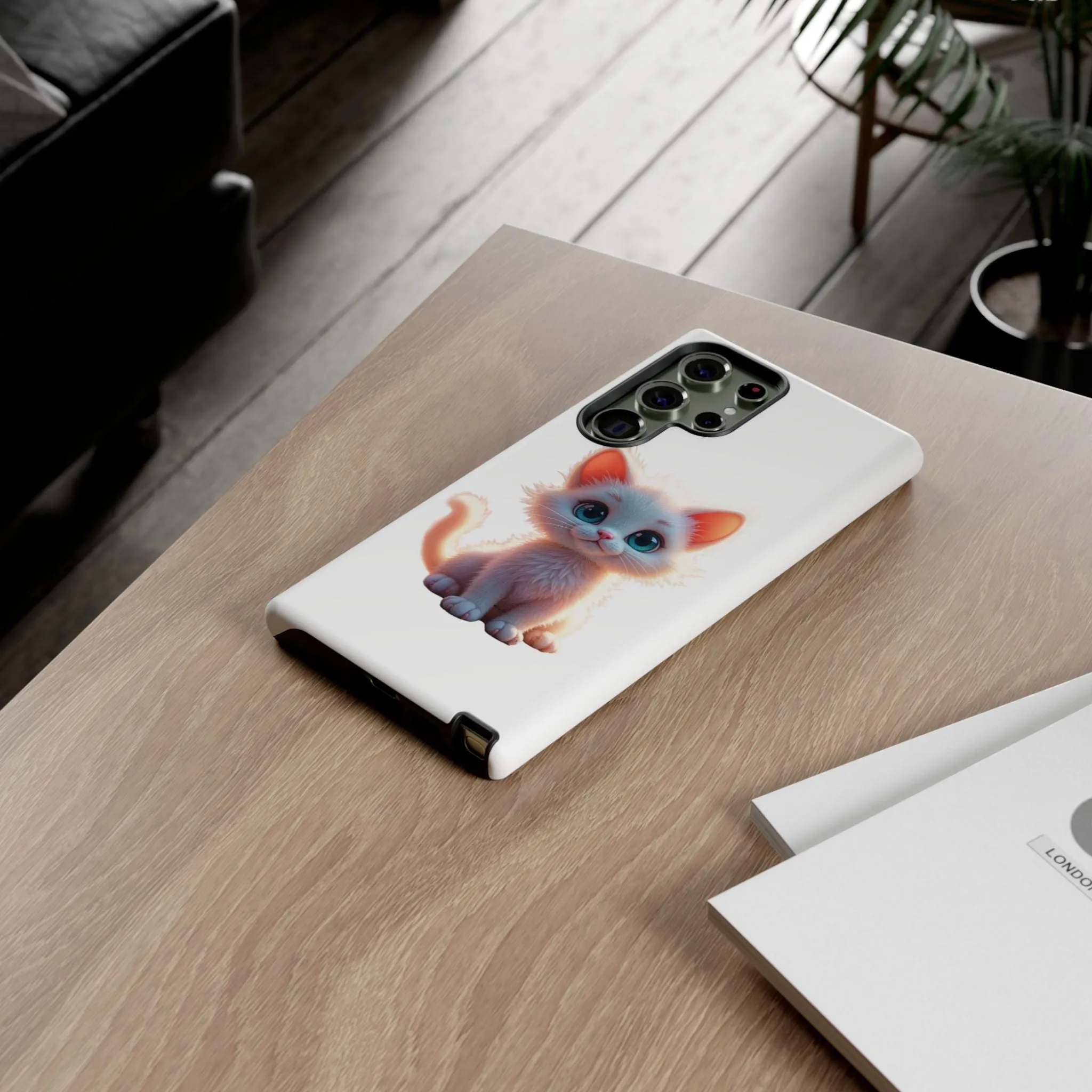 Tough Cases -  iPhone, Samsung Galaxy, and Google Pixel devices with premium-quality custom protective phone cases. A cute white kitten sitting up with blue eyes