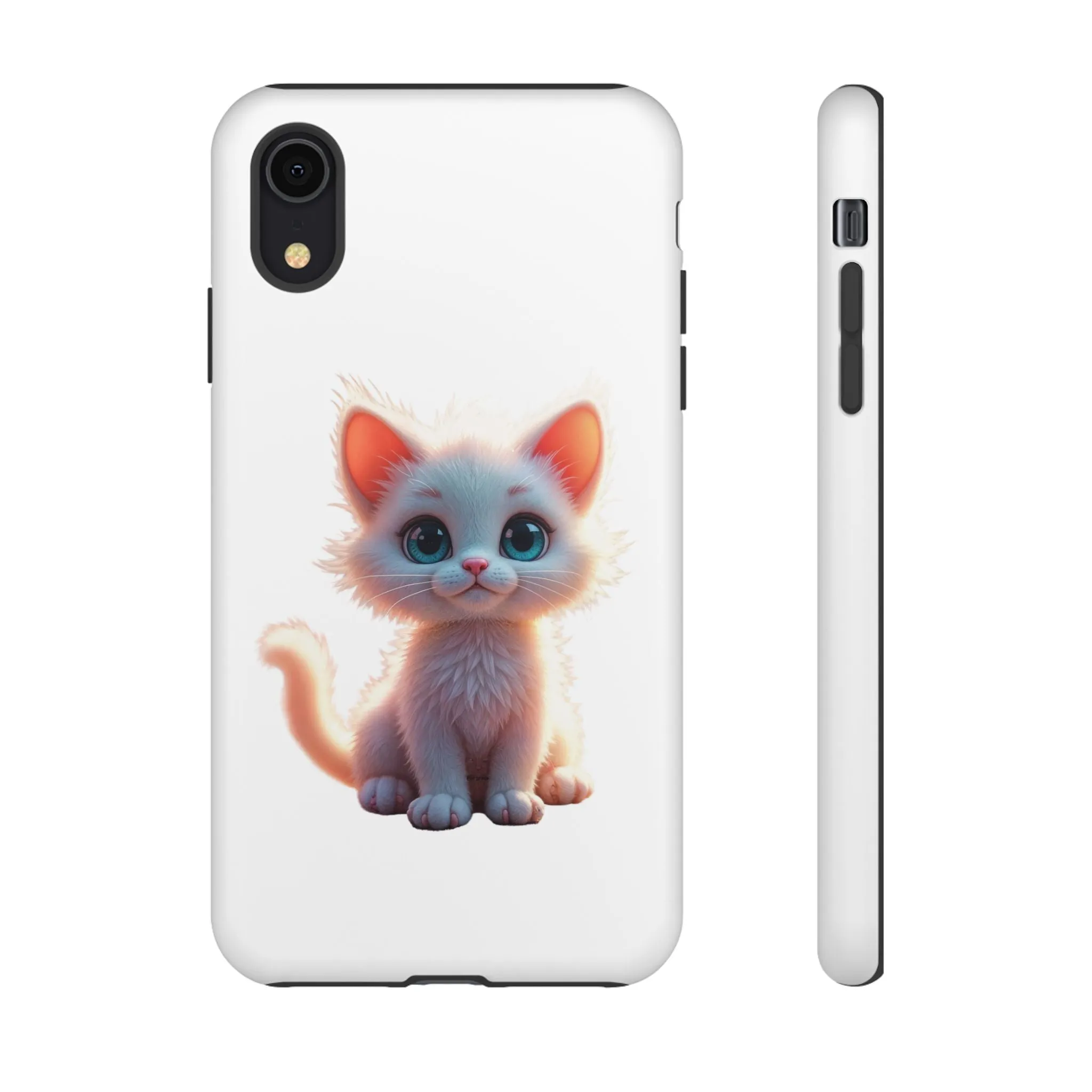 Tough Cases -  iPhone, Samsung Galaxy, and Google Pixel devices with premium-quality custom protective phone cases. A cute white kitten sitting up with blue eyes