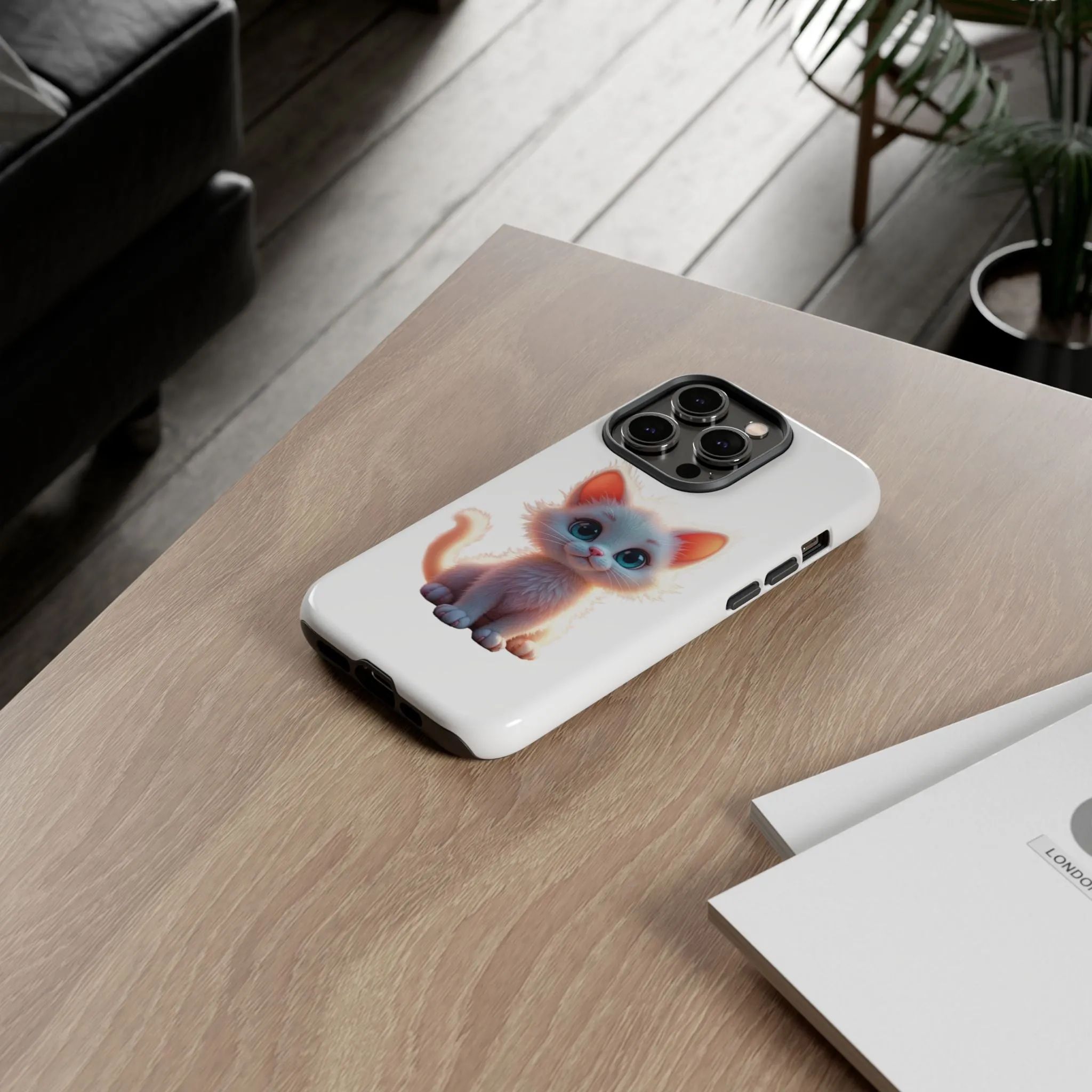 Tough Cases -  iPhone, Samsung Galaxy, and Google Pixel devices with premium-quality custom protective phone cases. A cute white kitten sitting up with blue eyes