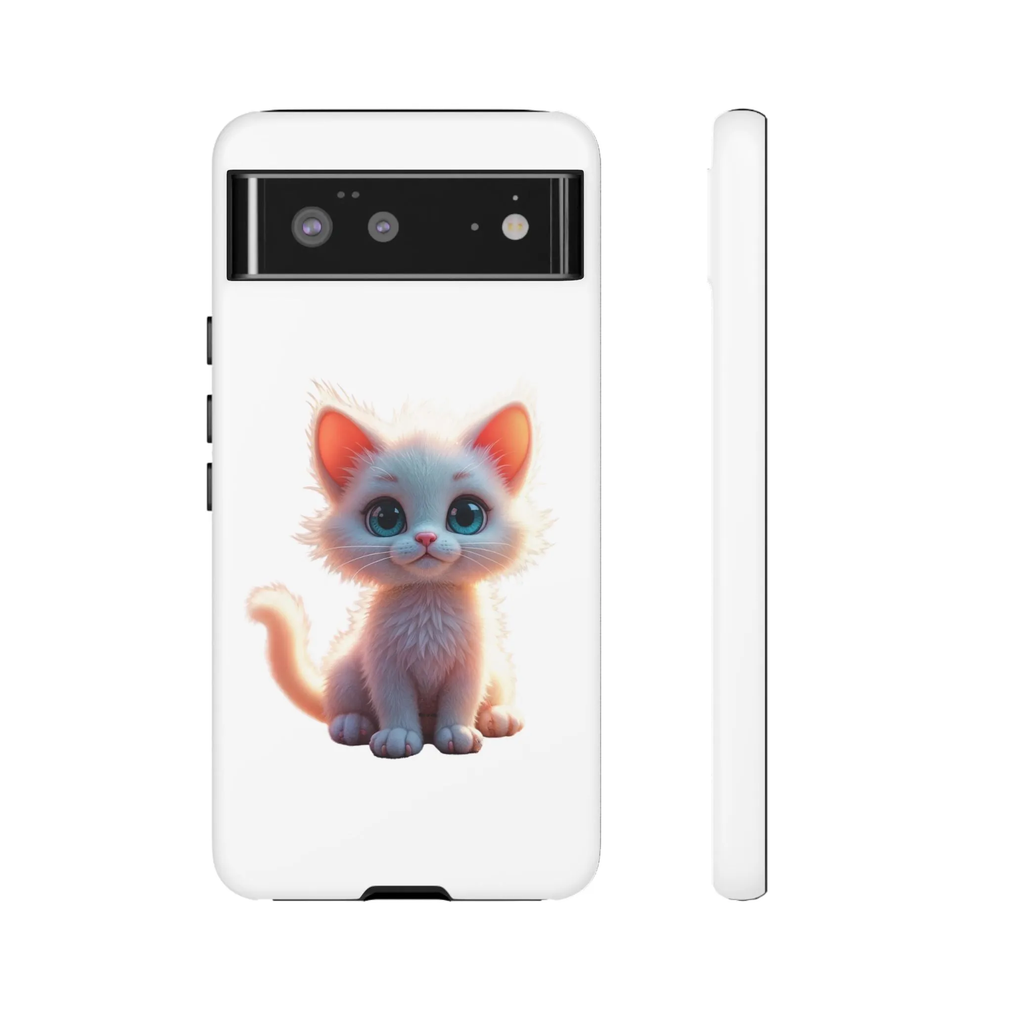 Tough Cases -  iPhone, Samsung Galaxy, and Google Pixel devices with premium-quality custom protective phone cases. A cute white kitten sitting up with blue eyes