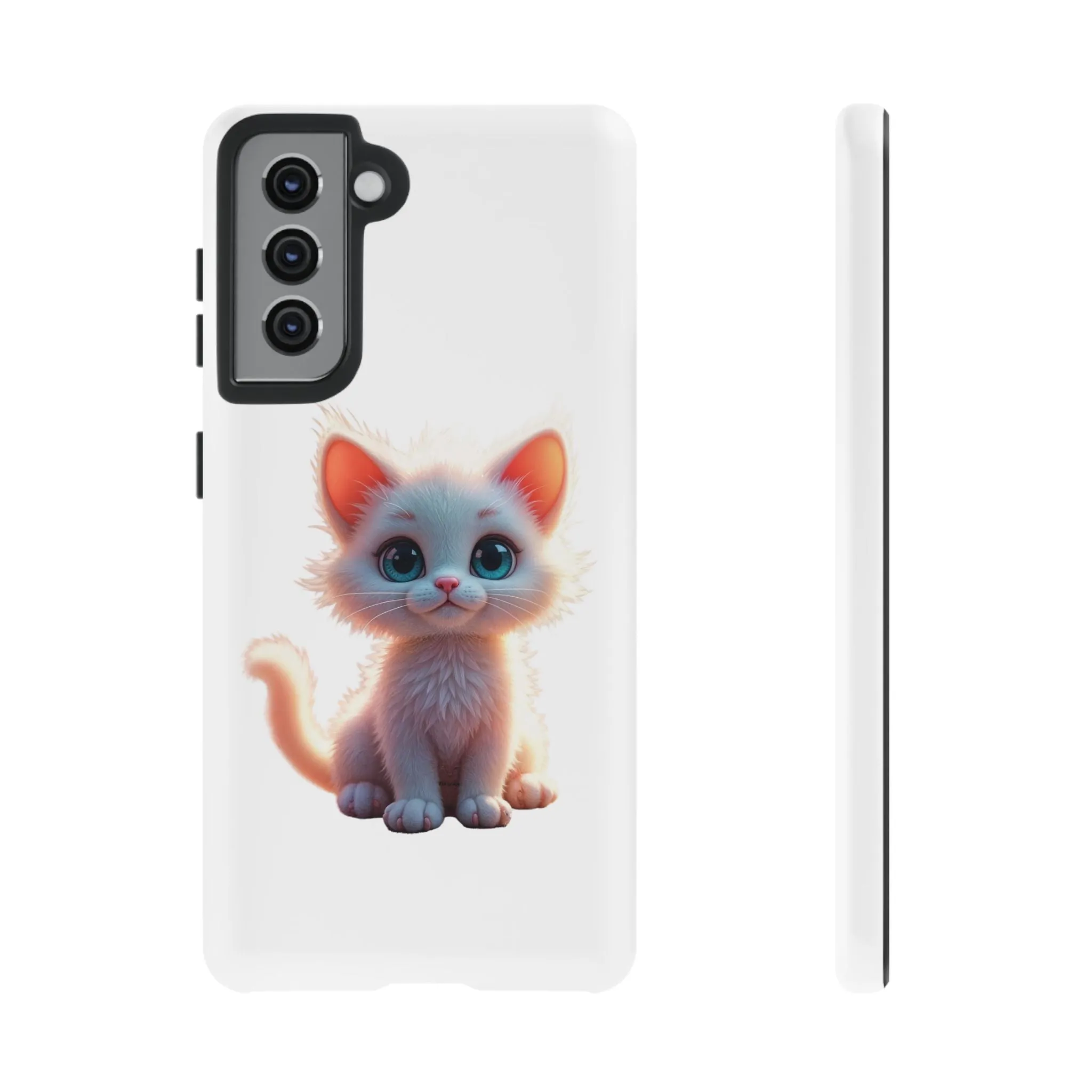Tough Cases -  iPhone, Samsung Galaxy, and Google Pixel devices with premium-quality custom protective phone cases. A cute white kitten sitting up with blue eyes