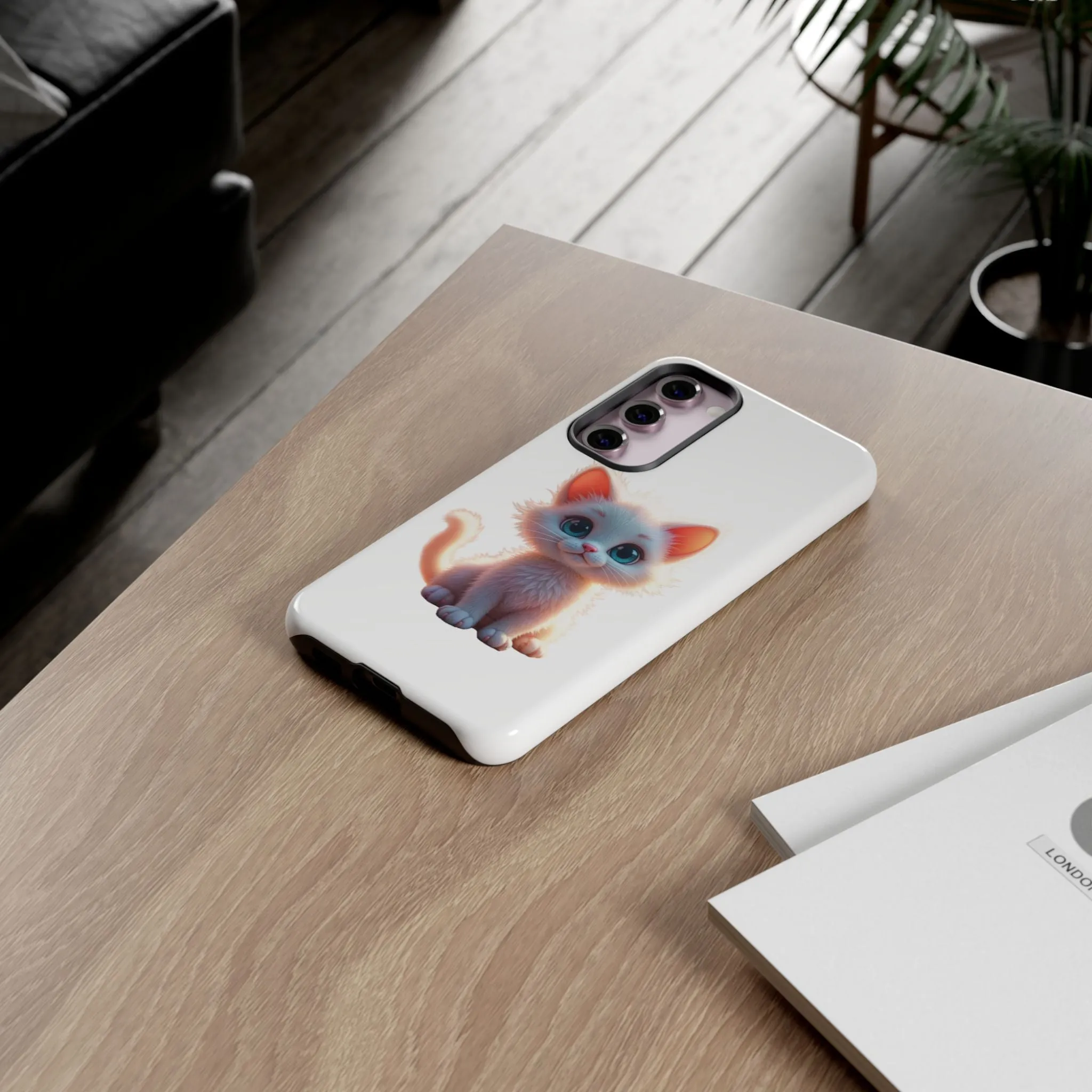 Tough Cases -  iPhone, Samsung Galaxy, and Google Pixel devices with premium-quality custom protective phone cases. A cute white kitten sitting up with blue eyes