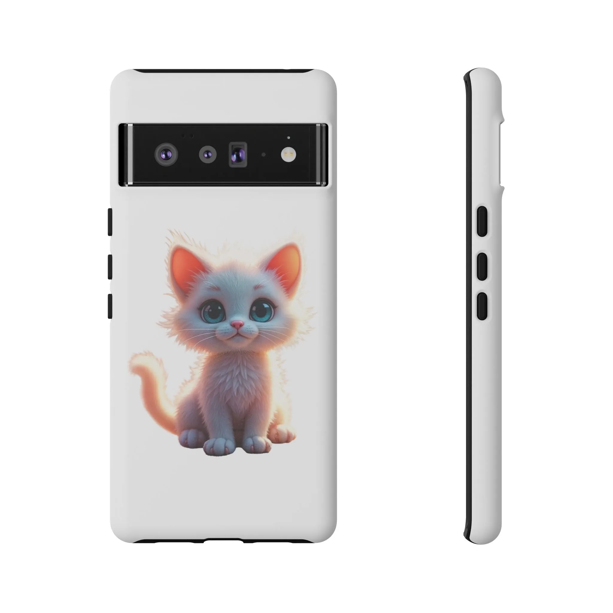 Tough Cases -  iPhone, Samsung Galaxy, and Google Pixel devices with premium-quality custom protective phone cases. A cute white kitten sitting up with blue eyes