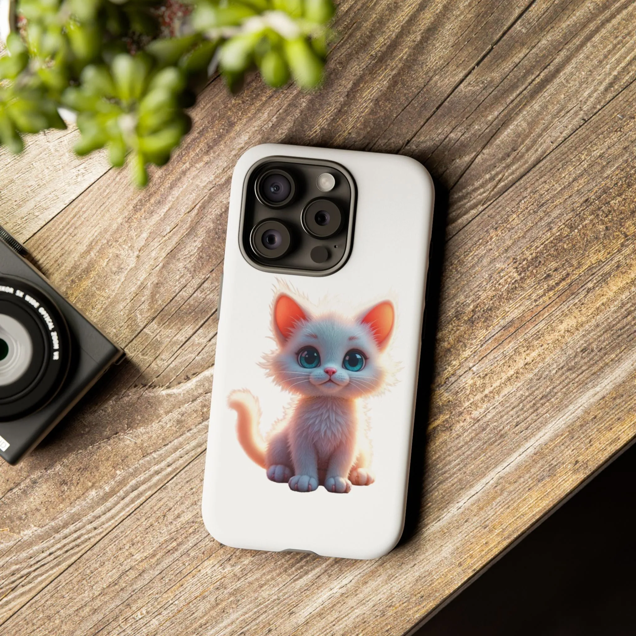 Tough Cases -  iPhone, Samsung Galaxy, and Google Pixel devices with premium-quality custom protective phone cases. A cute white kitten sitting up with blue eyes
