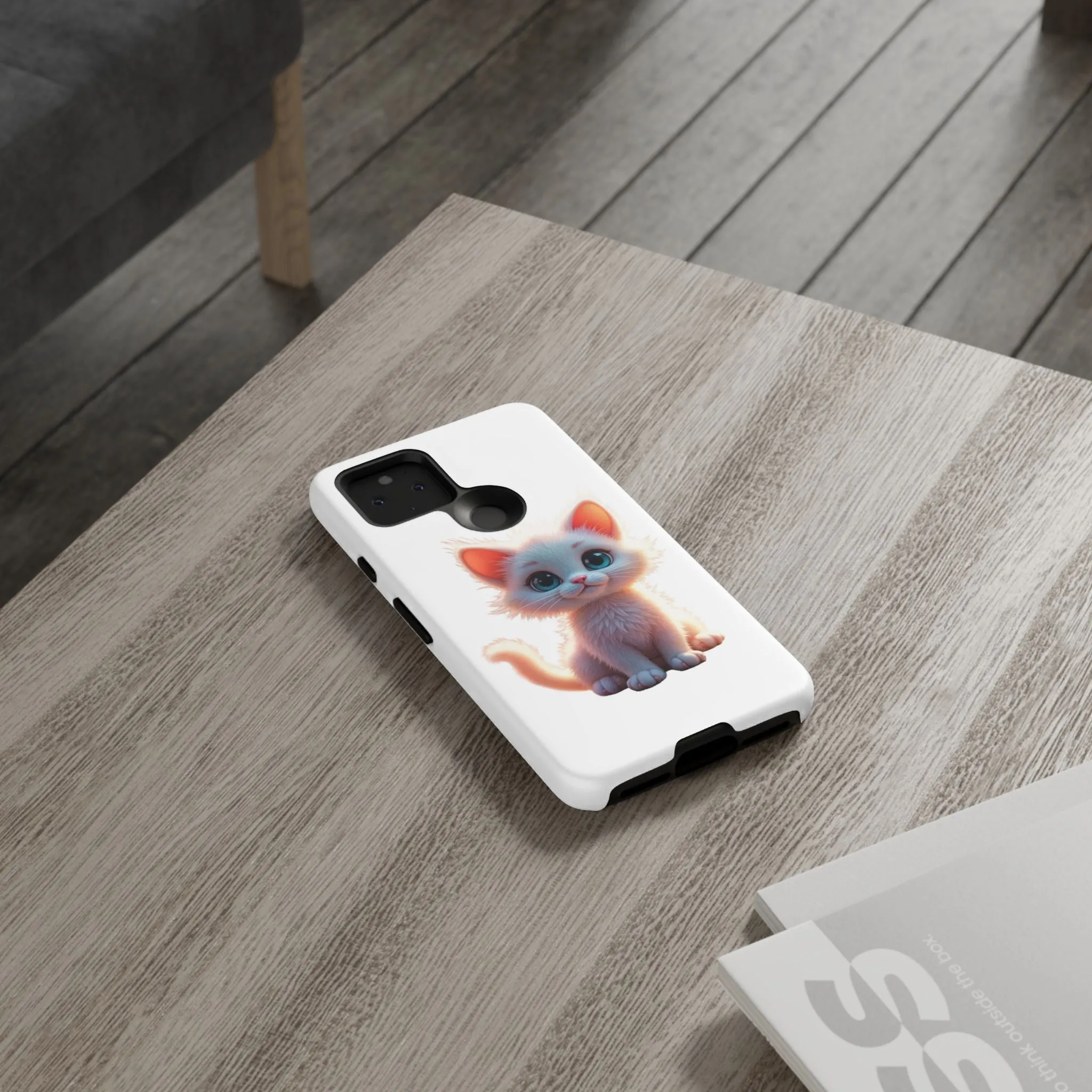 Tough Cases -  iPhone, Samsung Galaxy, and Google Pixel devices with premium-quality custom protective phone cases. A cute white kitten sitting up with blue eyes