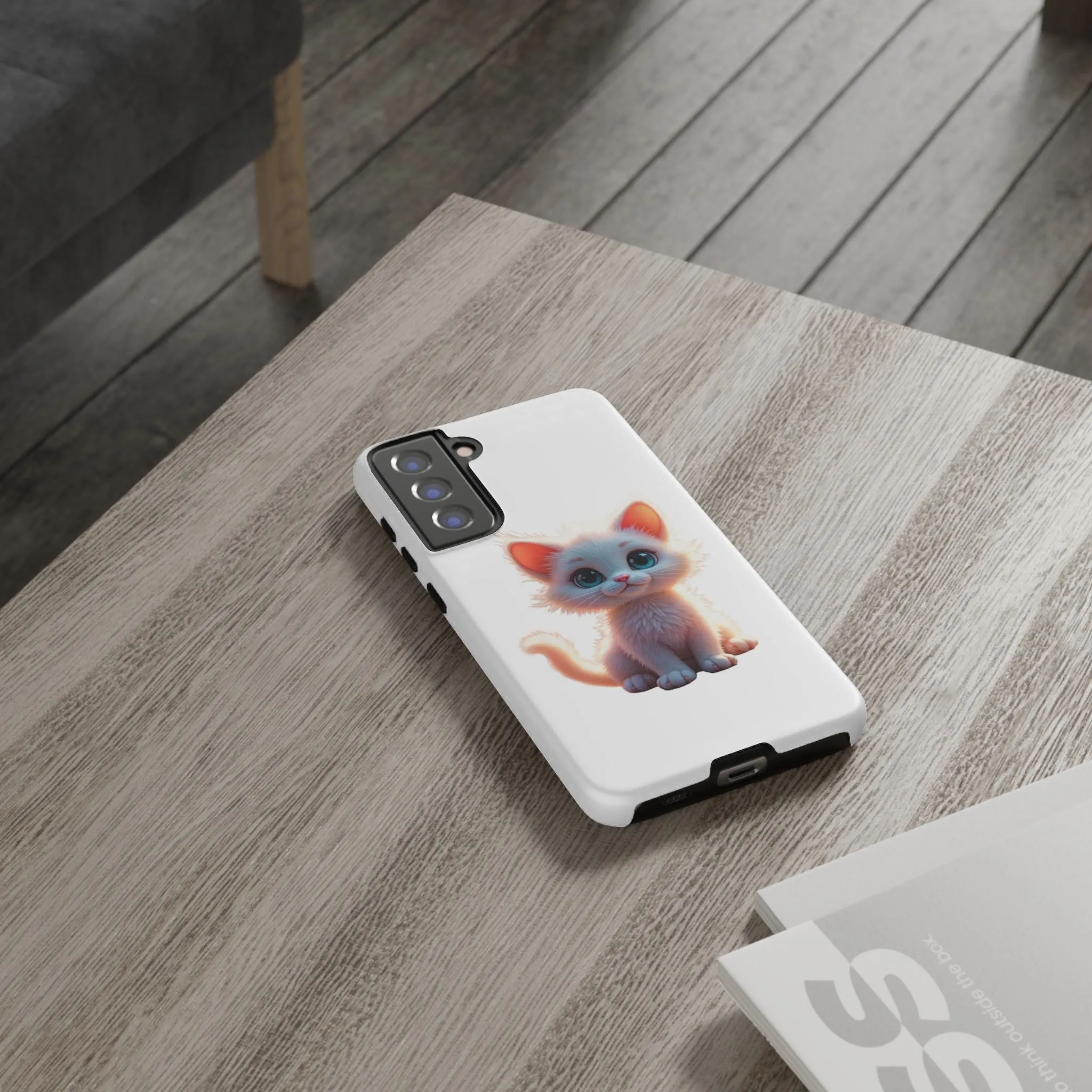 Tough Cases -  iPhone, Samsung Galaxy, and Google Pixel devices with premium-quality custom protective phone cases. A cute white kitten sitting up with blue eyes