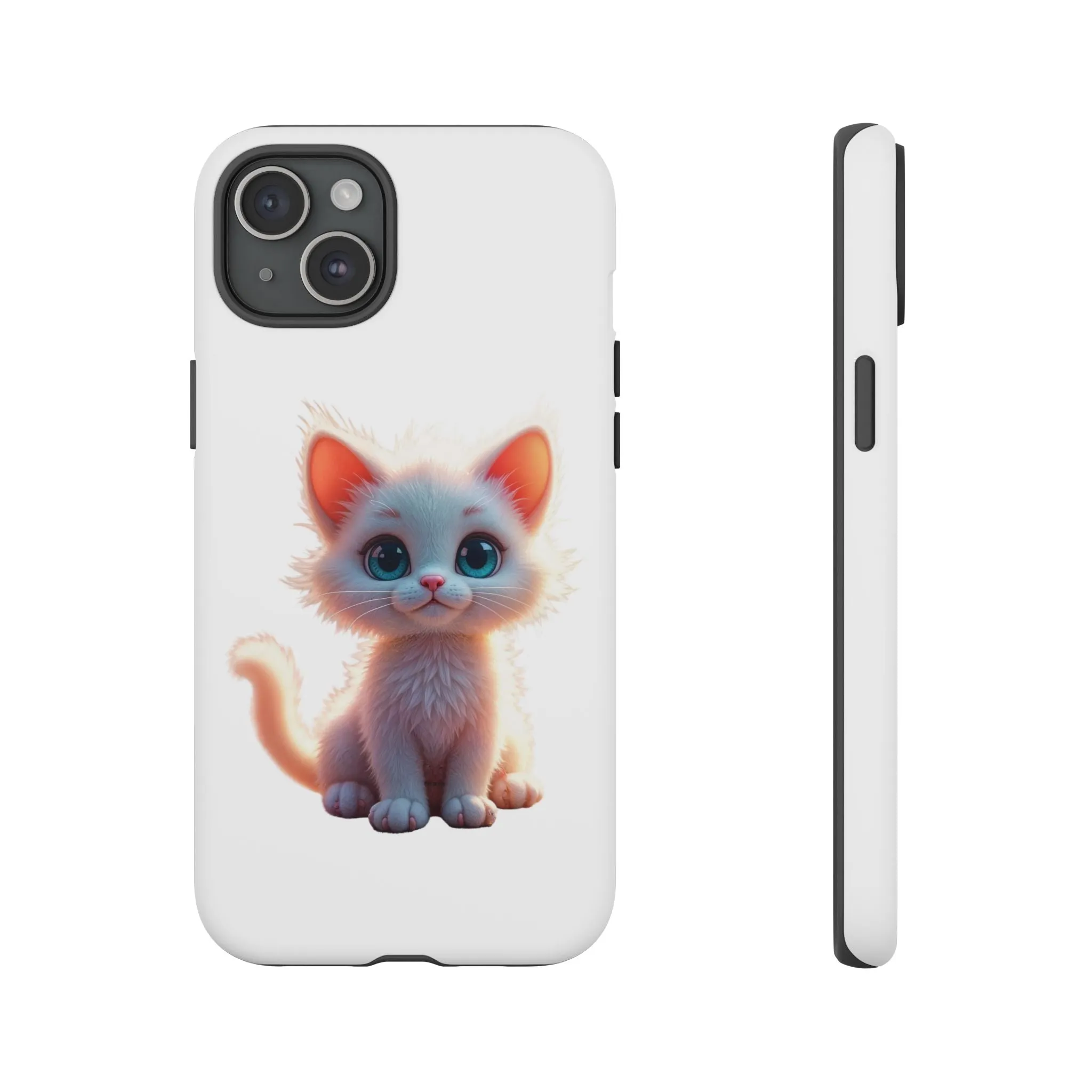 Tough Cases -  iPhone, Samsung Galaxy, and Google Pixel devices with premium-quality custom protective phone cases. A cute white kitten sitting up with blue eyes