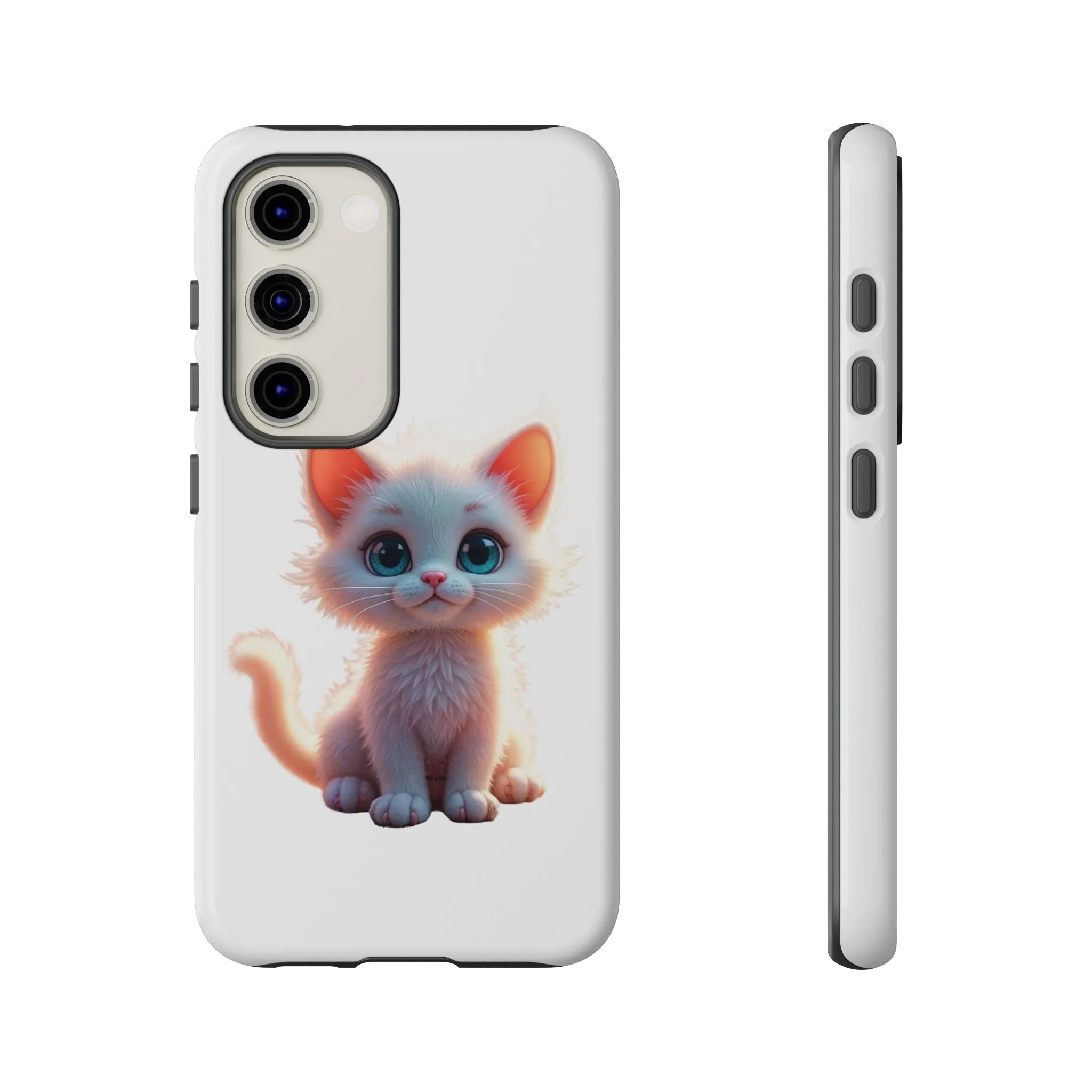 Tough Cases -  iPhone, Samsung Galaxy, and Google Pixel devices with premium-quality custom protective phone cases. A cute white kitten sitting up with blue eyes