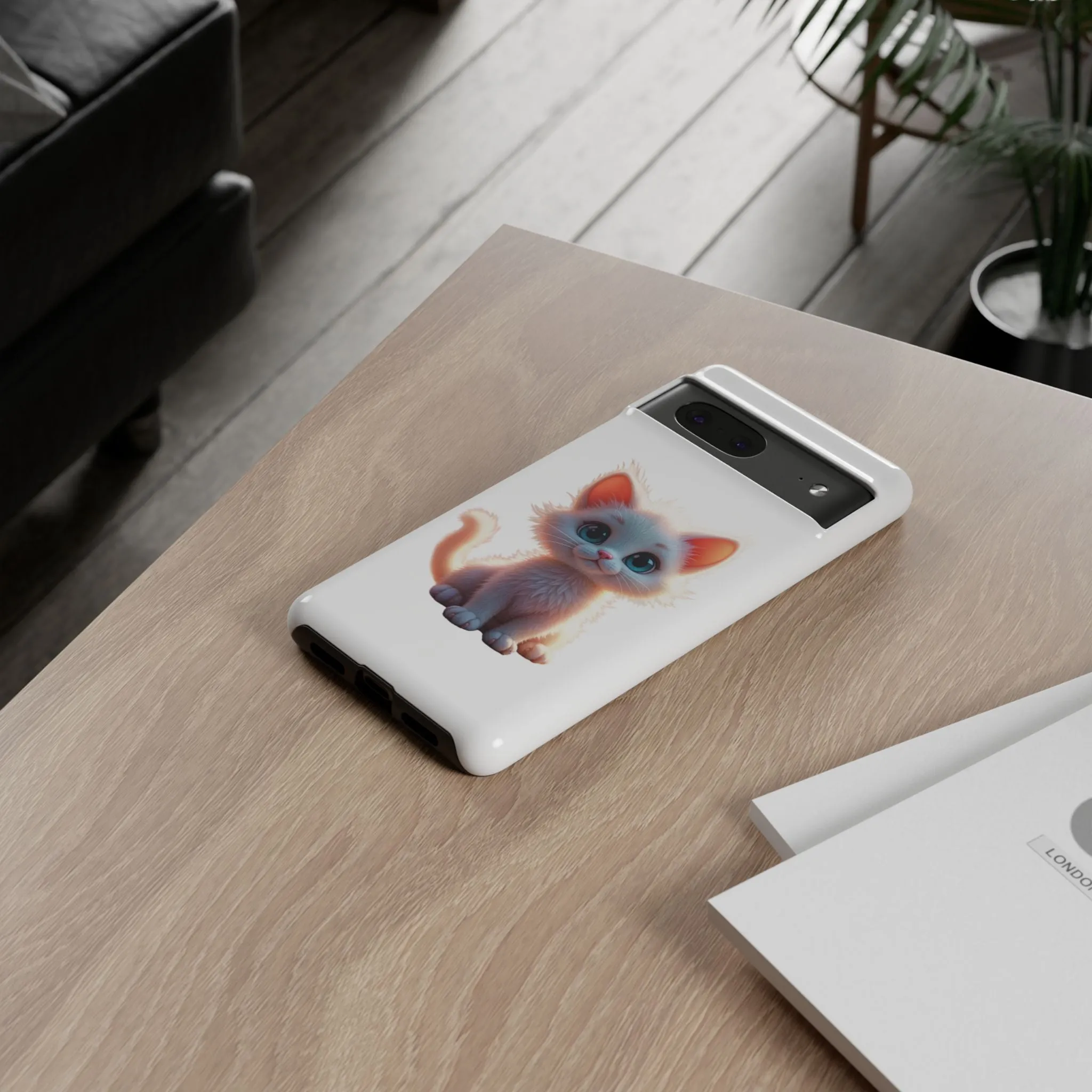 Tough Cases -  iPhone, Samsung Galaxy, and Google Pixel devices with premium-quality custom protective phone cases. A cute white kitten sitting up with blue eyes