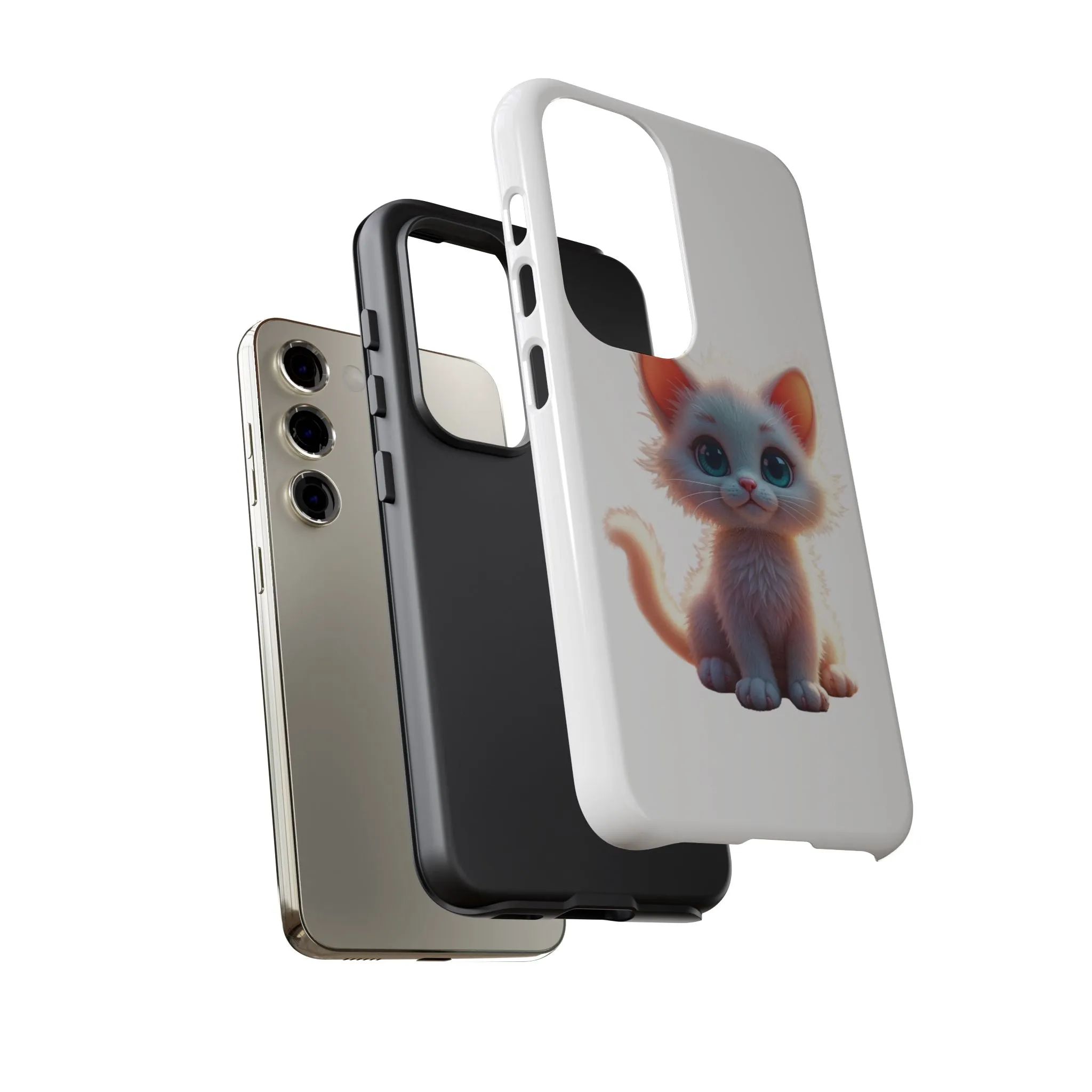 Tough Cases -  iPhone, Samsung Galaxy, and Google Pixel devices with premium-quality custom protective phone cases. A cute white kitten sitting up with blue eyes
