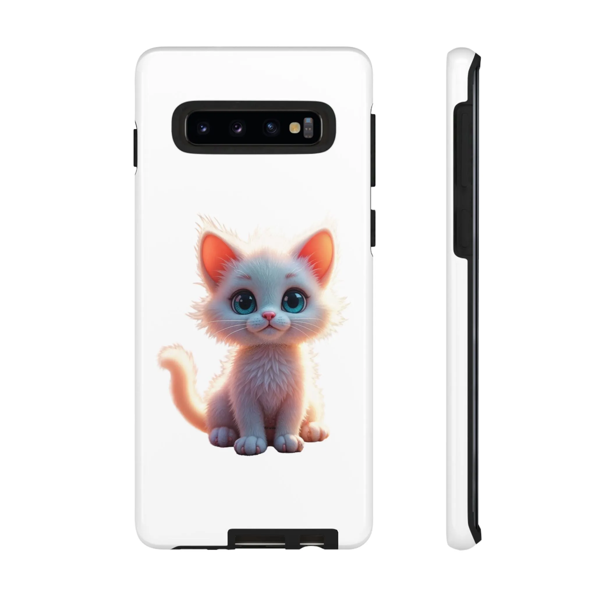 Tough Cases -  iPhone, Samsung Galaxy, and Google Pixel devices with premium-quality custom protective phone cases. A cute white kitten sitting up with blue eyes
