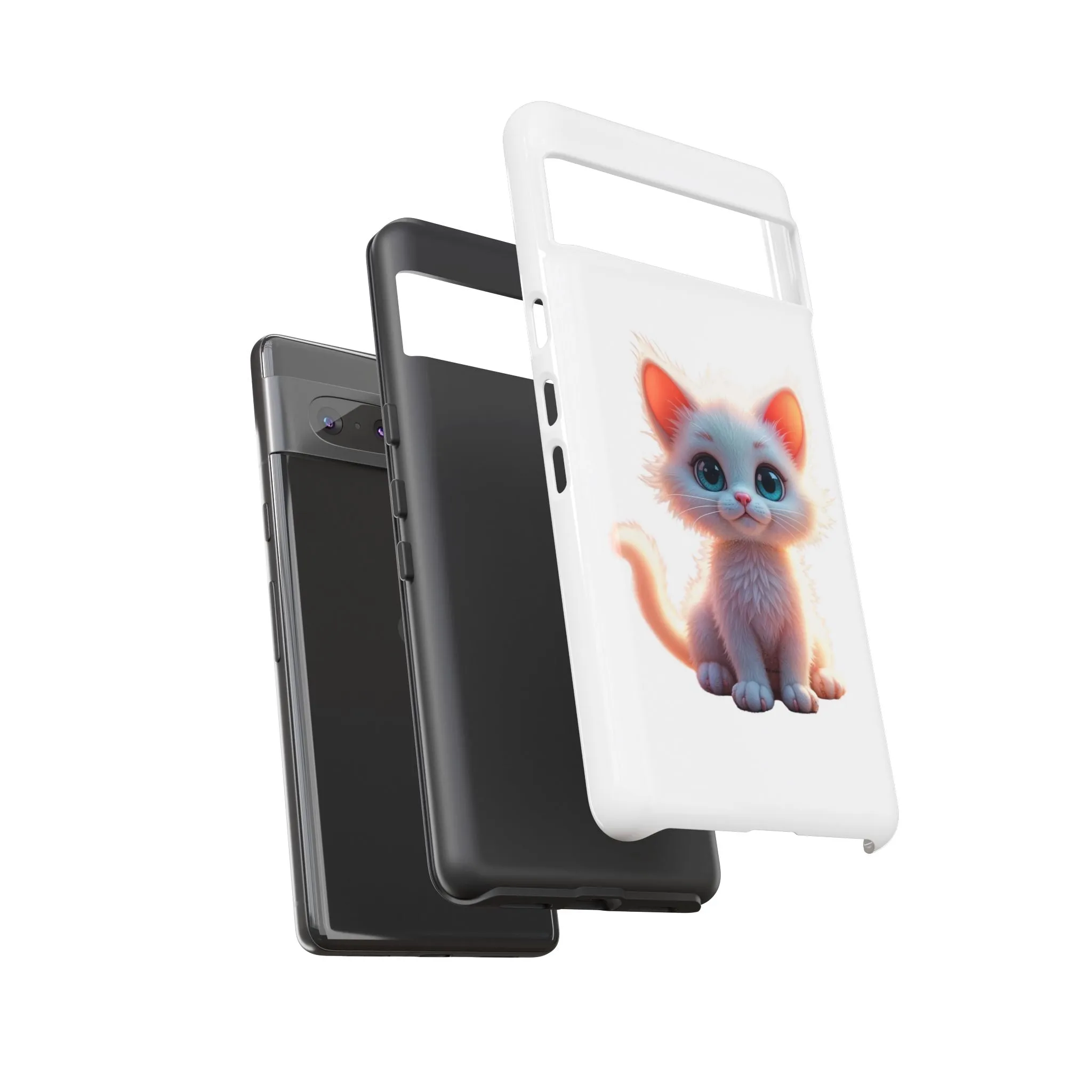 Tough Cases -  iPhone, Samsung Galaxy, and Google Pixel devices with premium-quality custom protective phone cases. A cute white kitten sitting up with blue eyes