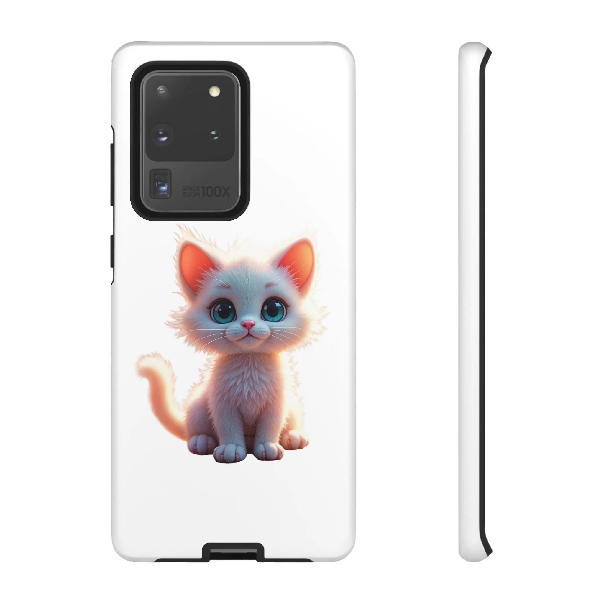 Tough Cases -  iPhone, Samsung Galaxy, and Google Pixel devices with premium-quality custom protective phone cases. A cute white kitten sitting up with blue eyes