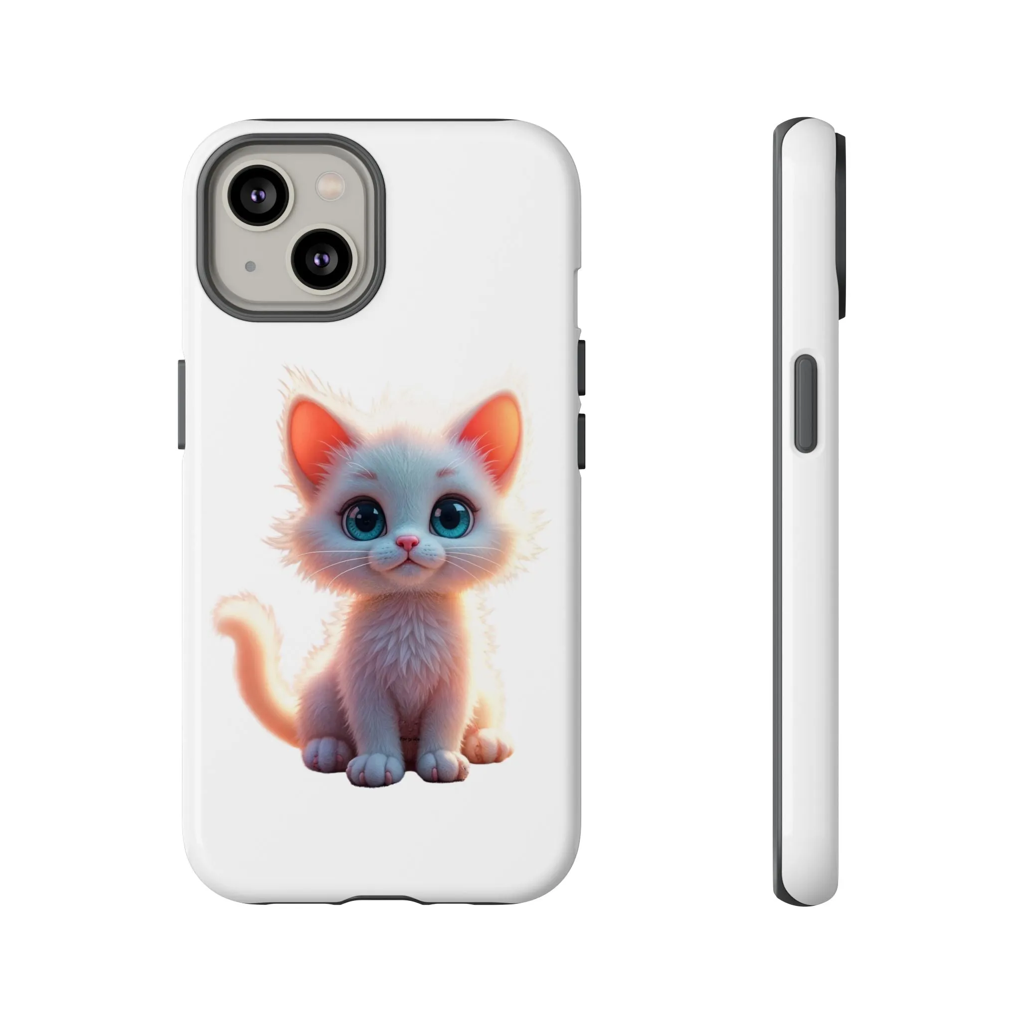 Tough Cases -  iPhone, Samsung Galaxy, and Google Pixel devices with premium-quality custom protective phone cases. A cute white kitten sitting up with blue eyes