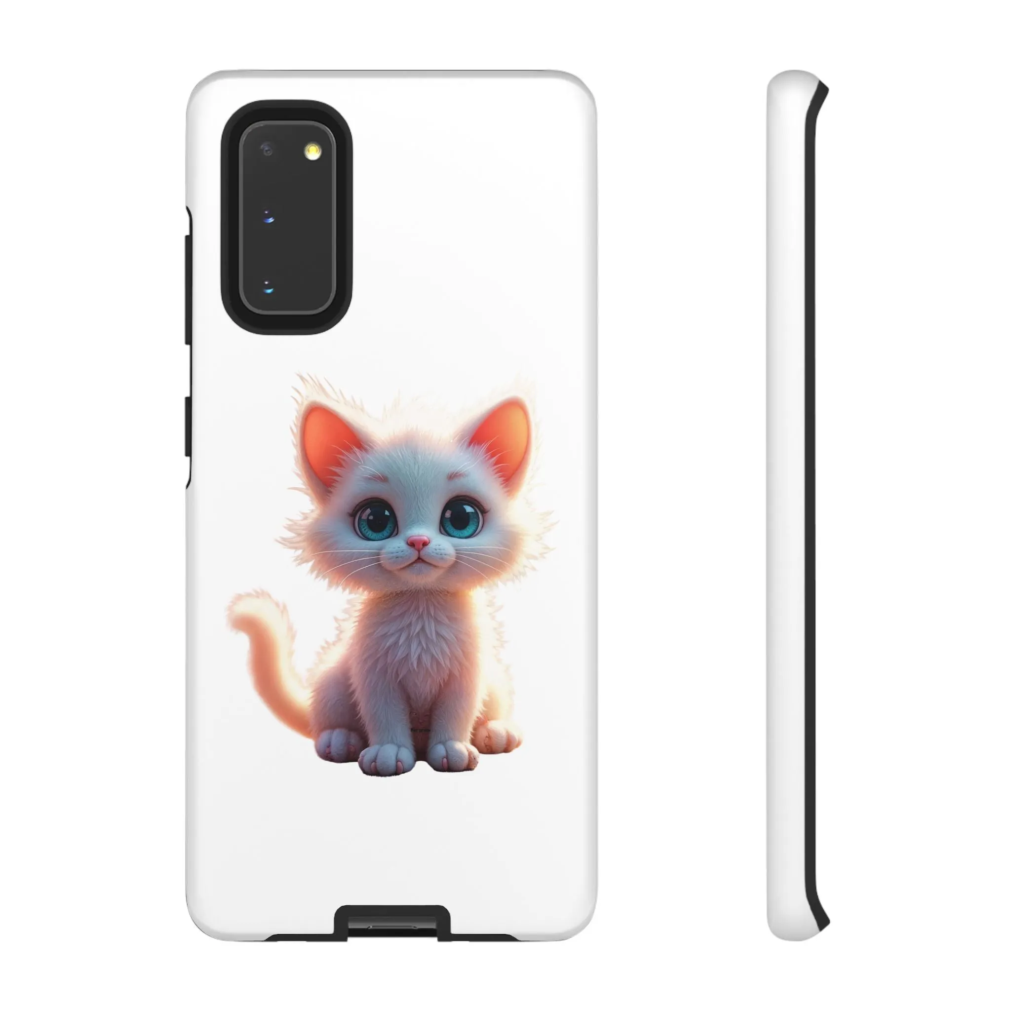 Tough Cases -  iPhone, Samsung Galaxy, and Google Pixel devices with premium-quality custom protective phone cases. A cute white kitten sitting up with blue eyes