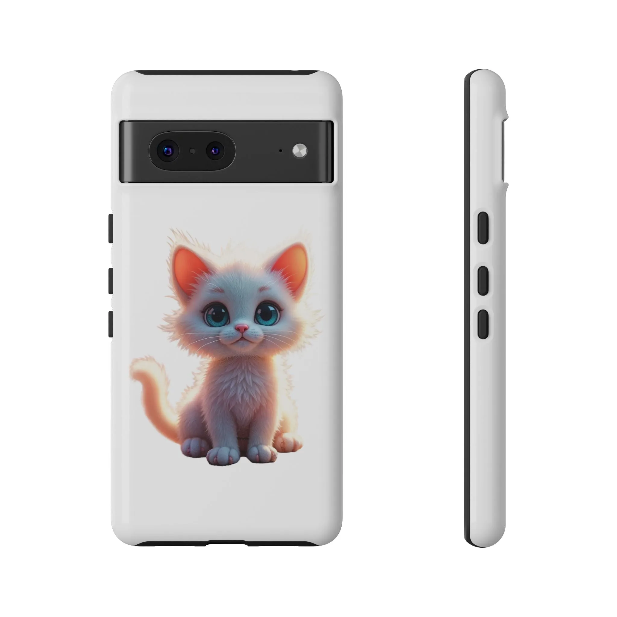 Tough Cases -  iPhone, Samsung Galaxy, and Google Pixel devices with premium-quality custom protective phone cases. A cute white kitten sitting up with blue eyes