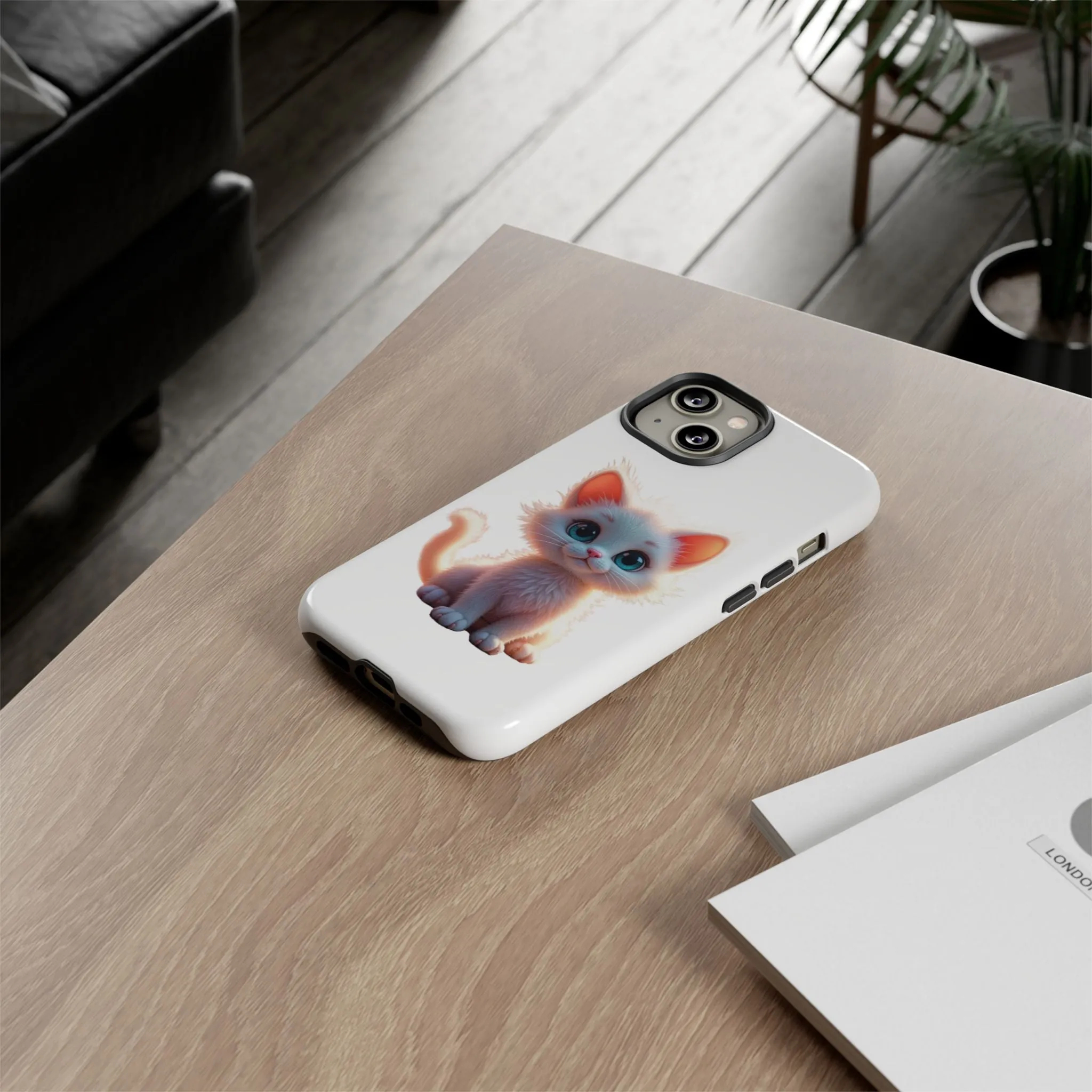 Tough Cases -  iPhone, Samsung Galaxy, and Google Pixel devices with premium-quality custom protective phone cases. A cute white kitten sitting up with blue eyes