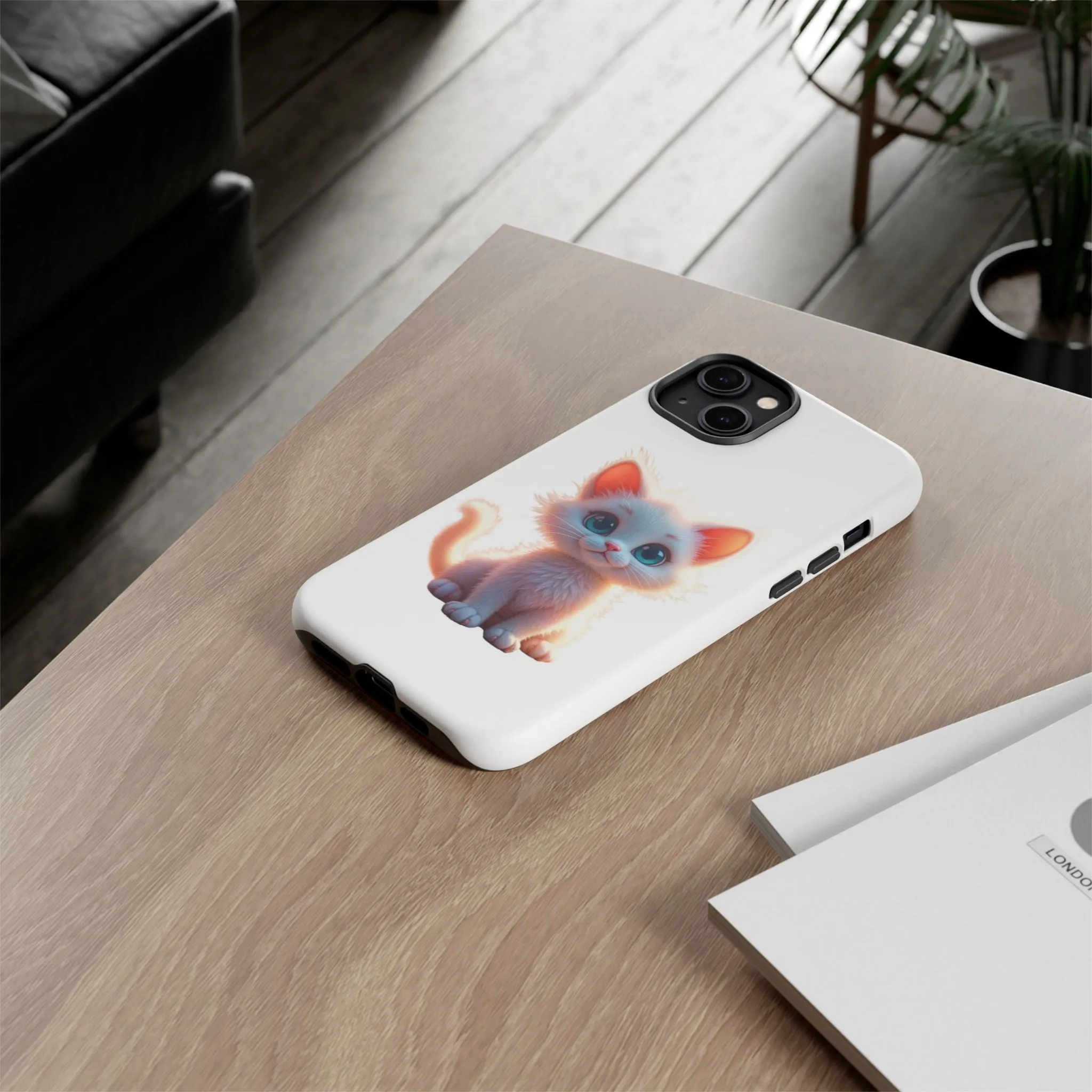Tough Cases -  iPhone, Samsung Galaxy, and Google Pixel devices with premium-quality custom protective phone cases. A cute white kitten sitting up with blue eyes