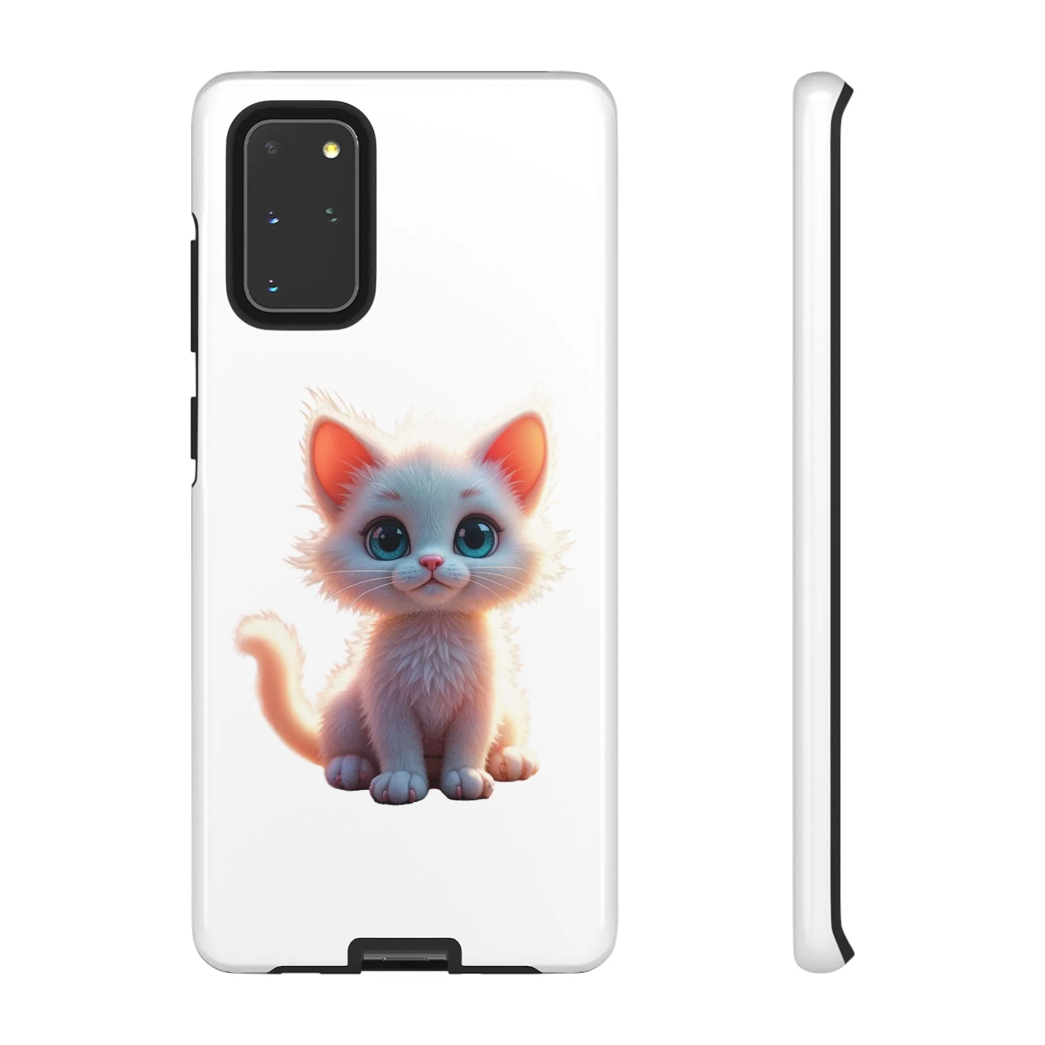 Tough Cases -  iPhone, Samsung Galaxy, and Google Pixel devices with premium-quality custom protective phone cases. A cute white kitten sitting up with blue eyes