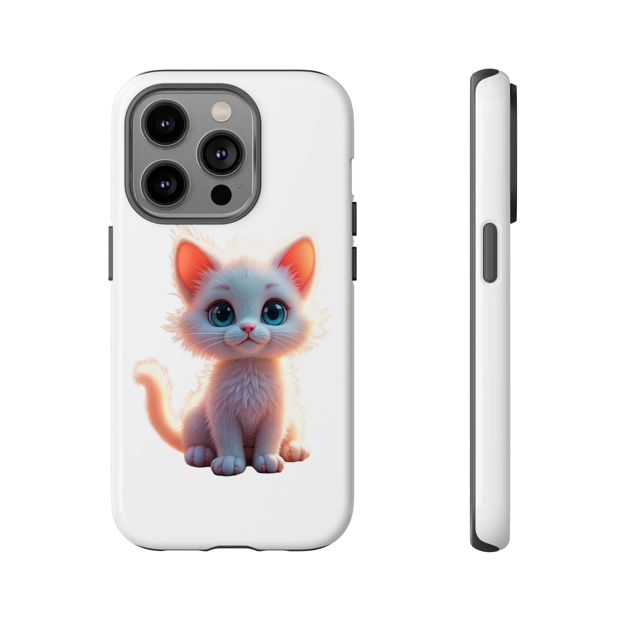 Tough Cases -  iPhone, Samsung Galaxy, and Google Pixel devices with premium-quality custom protective phone cases. A cute white kitten sitting up with blue eyes