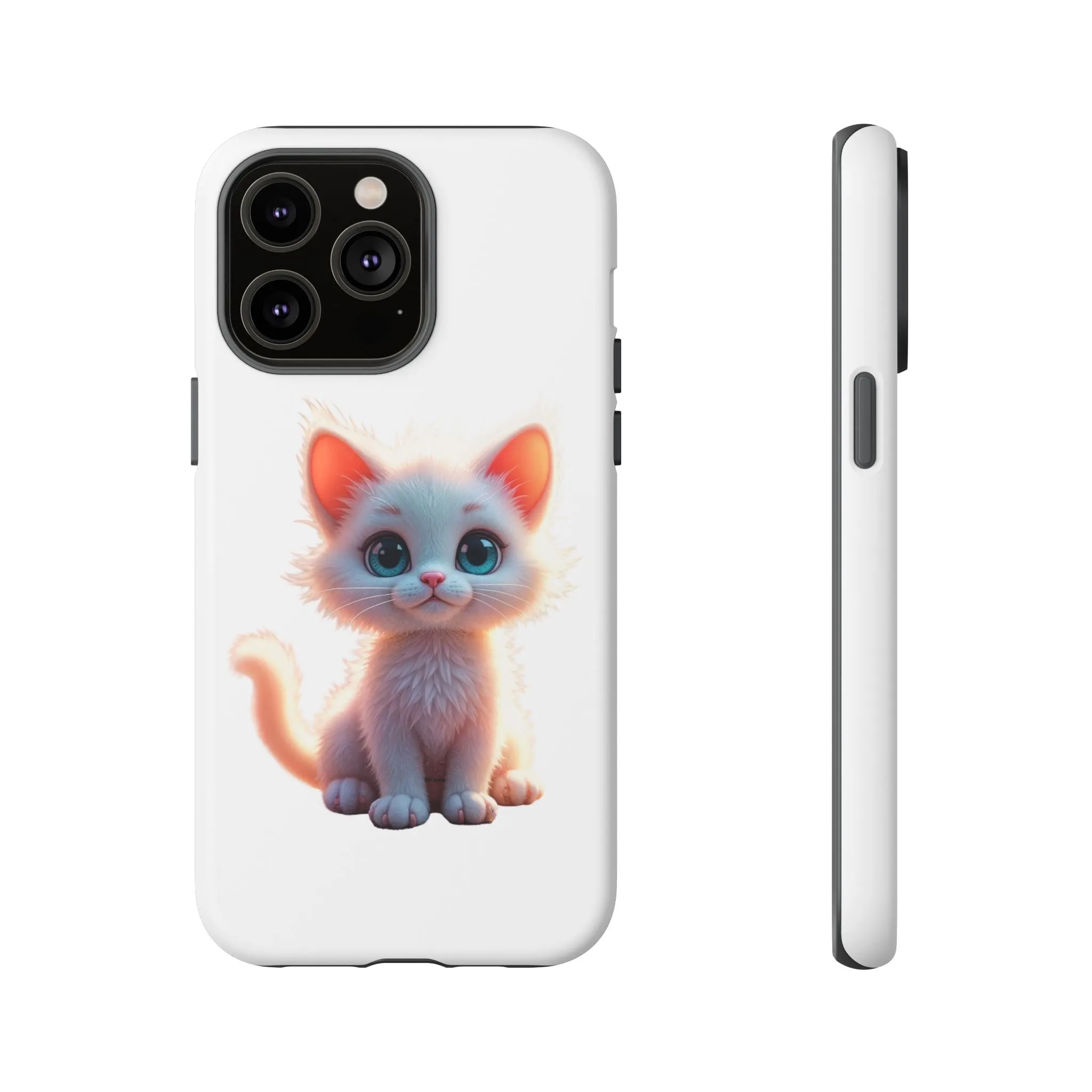 Tough Cases -  iPhone, Samsung Galaxy, and Google Pixel devices with premium-quality custom protective phone cases. A cute white kitten sitting up with blue eyes