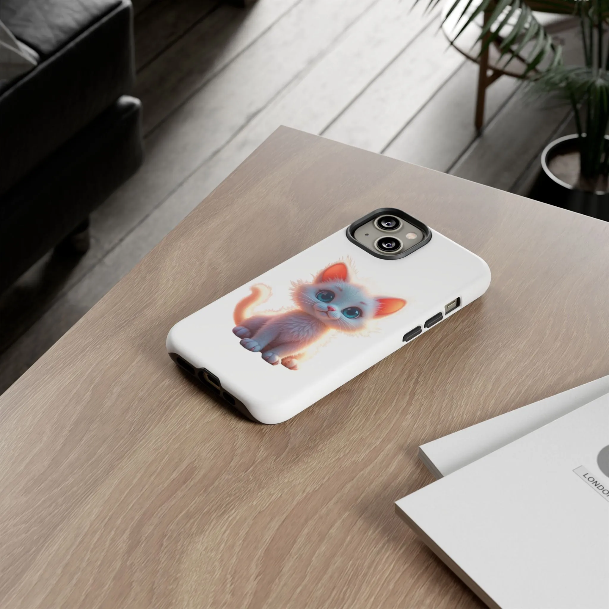 Tough Cases -  iPhone, Samsung Galaxy, and Google Pixel devices with premium-quality custom protective phone cases. A cute white kitten sitting up with blue eyes