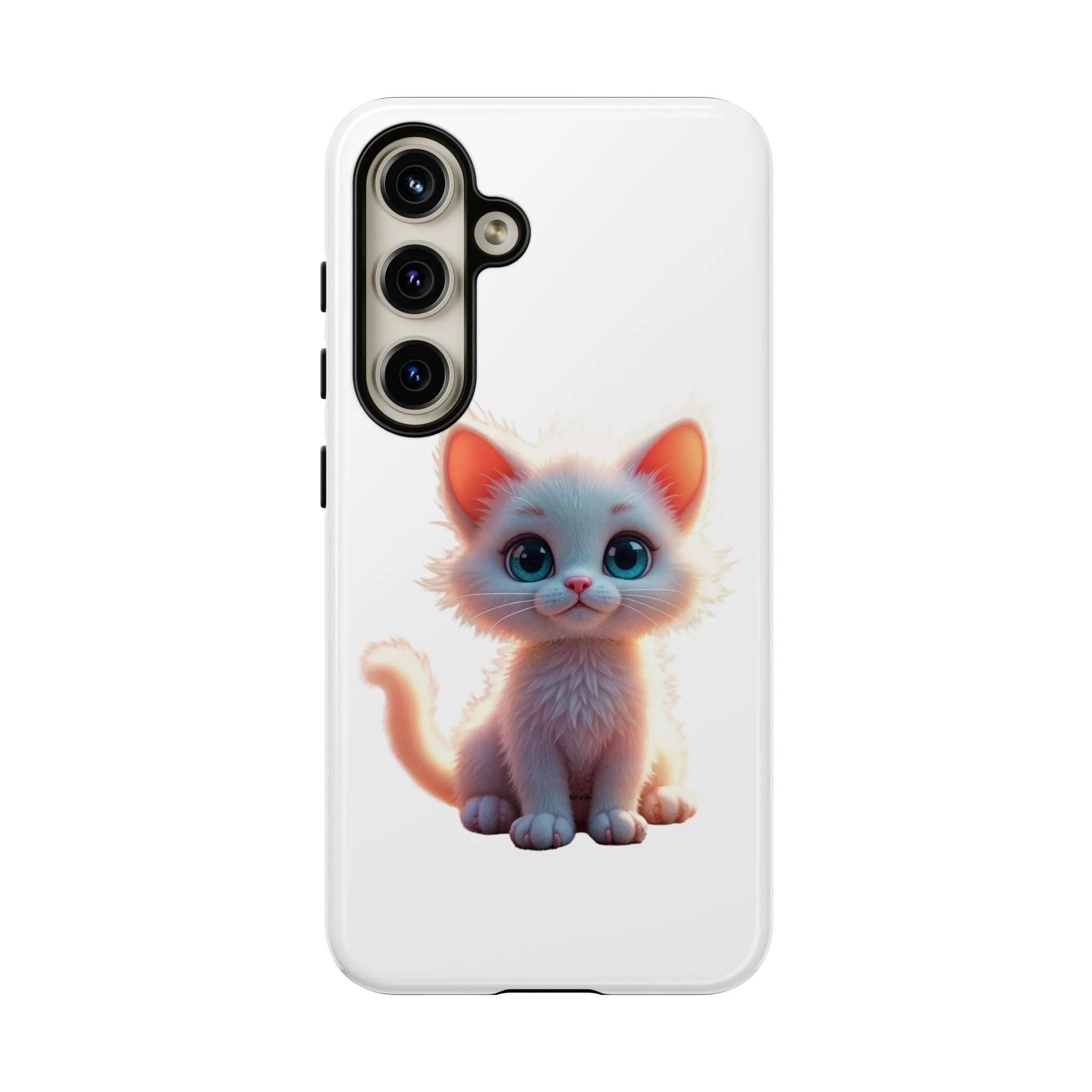 Tough Cases -  iPhone, Samsung Galaxy, and Google Pixel devices with premium-quality custom protective phone cases. A cute white kitten sitting up with blue eyes