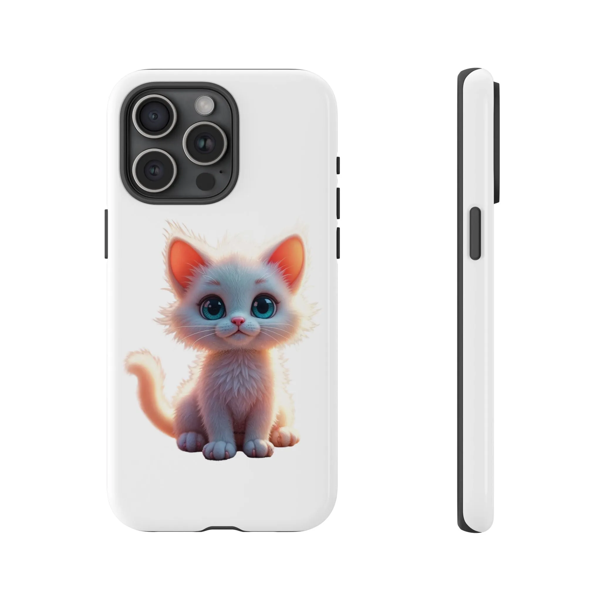 Tough Cases -  iPhone, Samsung Galaxy, and Google Pixel devices with premium-quality custom protective phone cases. A cute white kitten sitting up with blue eyes