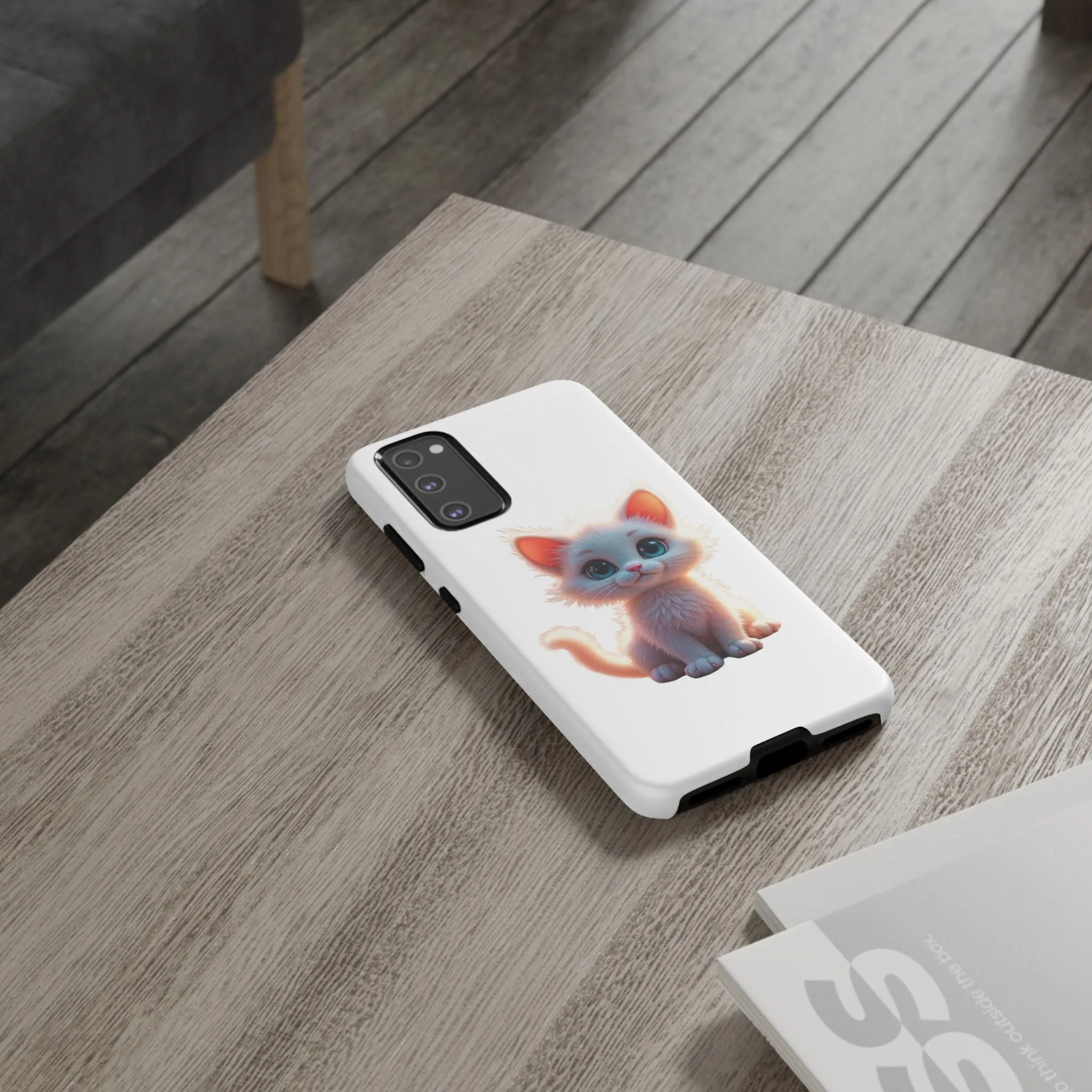 Tough Cases -  iPhone, Samsung Galaxy, and Google Pixel devices with premium-quality custom protective phone cases. A cute white kitten sitting up with blue eyes