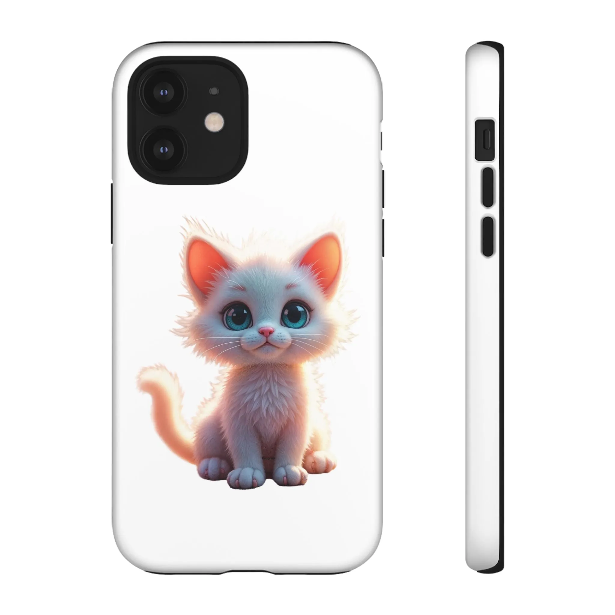 Tough Cases -  iPhone, Samsung Galaxy, and Google Pixel devices with premium-quality custom protective phone cases. A cute white kitten sitting up with blue eyes