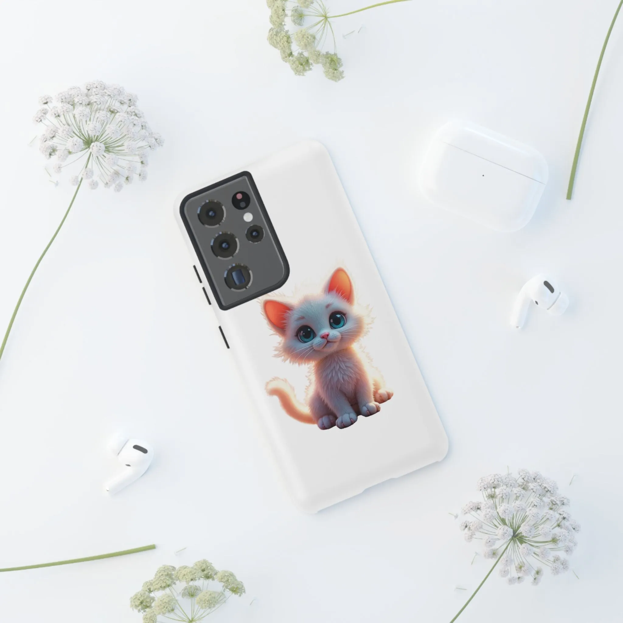 Tough Cases -  iPhone, Samsung Galaxy, and Google Pixel devices with premium-quality custom protective phone cases. A cute white kitten sitting up with blue eyes