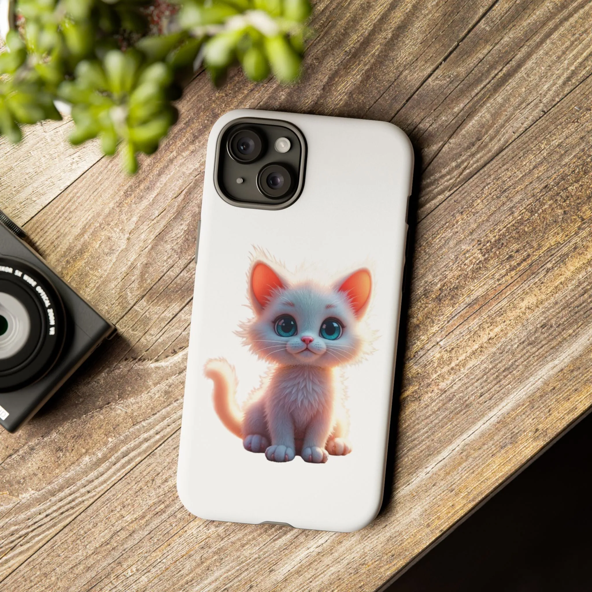 Tough Cases -  iPhone, Samsung Galaxy, and Google Pixel devices with premium-quality custom protective phone cases. A cute white kitten sitting up with blue eyes