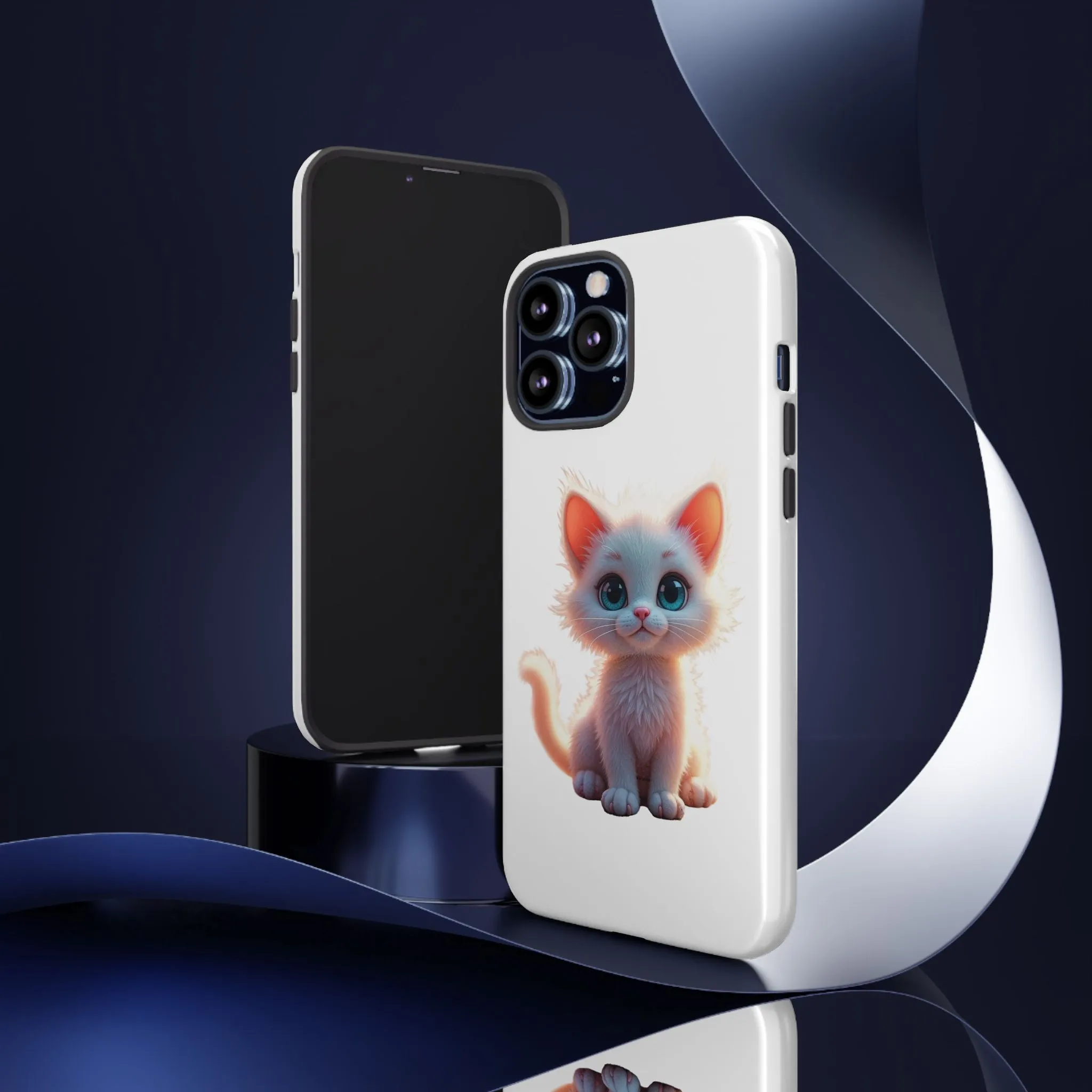 Tough Cases -  iPhone, Samsung Galaxy, and Google Pixel devices with premium-quality custom protective phone cases. A cute white kitten sitting up with blue eyes