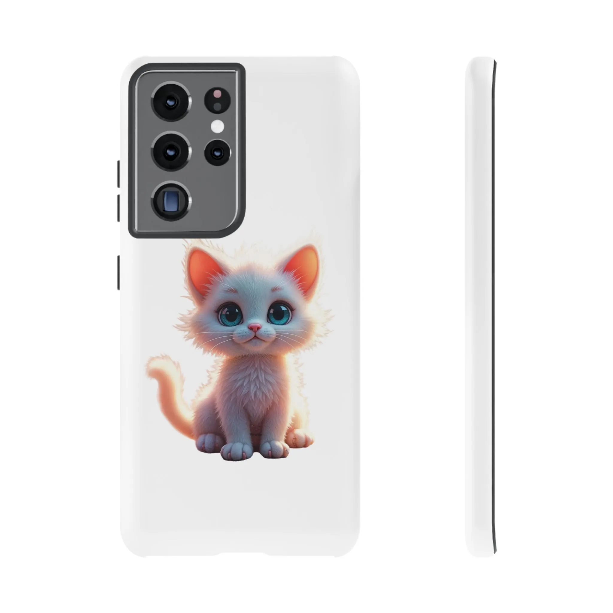 Tough Cases -  iPhone, Samsung Galaxy, and Google Pixel devices with premium-quality custom protective phone cases. A cute white kitten sitting up with blue eyes